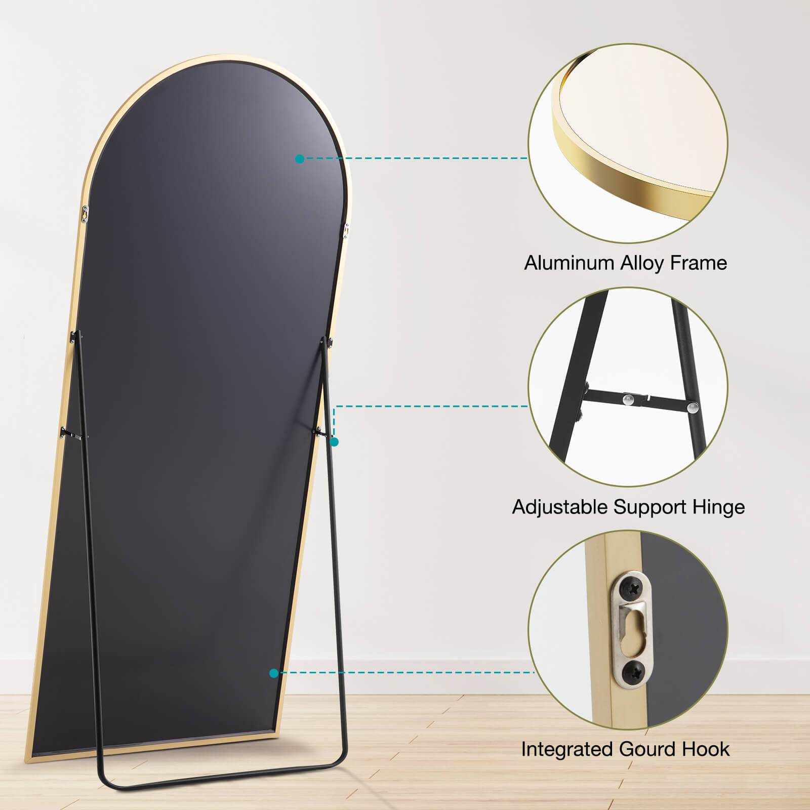 59"x16" Floor Standing Mirror, Wall Mirror with Stand Aluminum Alloy Thin Frame--Living Room,Living Room Mirror