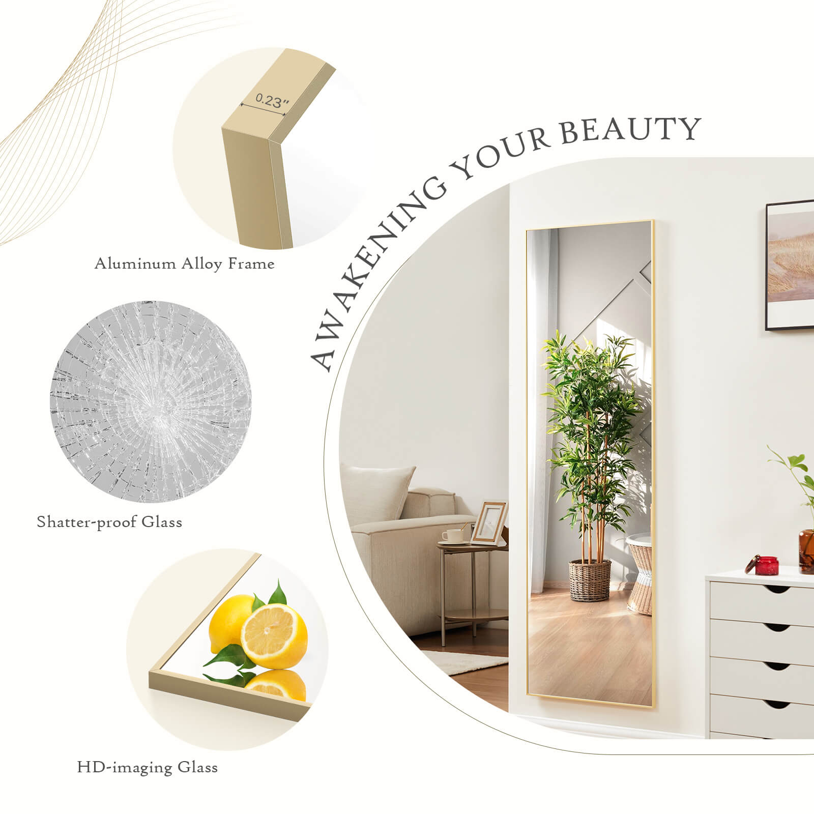 71"x30" Arched Full Body Mirror Floor Mirror Standing Hanging or Leaning Wall with Stand Aluminum Alloy Thin Frame--Living Room,Living Room Mirror