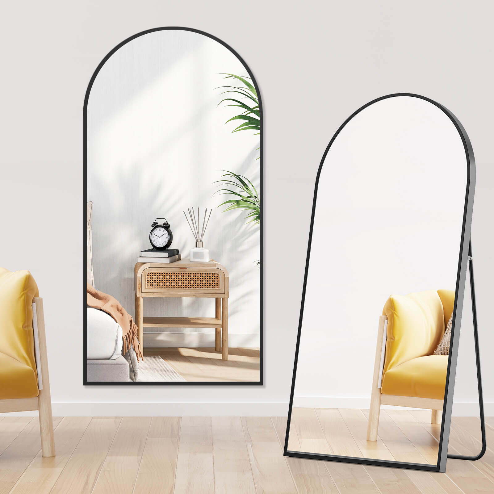 59"x16" Floor Standing Mirror, Wall Mirror with Stand Aluminum Alloy Thin Frame--Living Room,Living Room Mirror