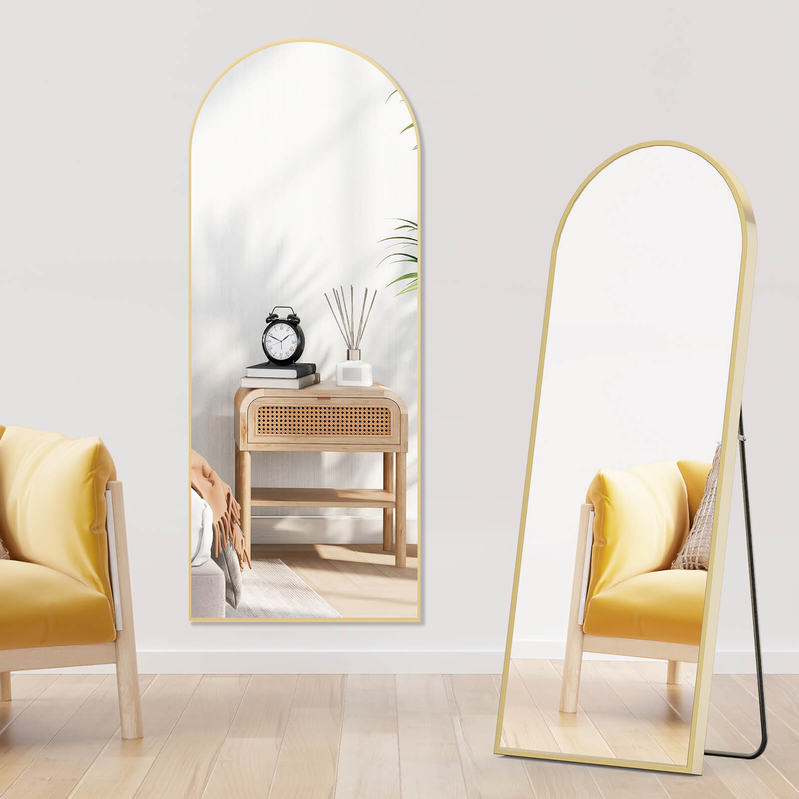 59"x16" Floor Standing Mirror, Wall Mirror with Stand Aluminum Alloy Thin Frame--Living Room,Living Room Mirror