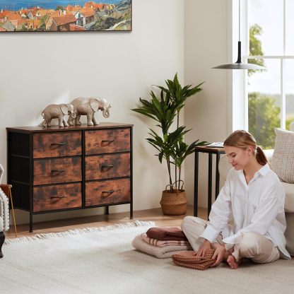 Dresser TV Stand, Console Table with 6 Wide Drawers, Entertainment Center for 55" TV Storage Fabric Dresser Drawer--Best Sellers,Bedroom,Bedroom Cabinet,Living Room,Living Room Cabinet