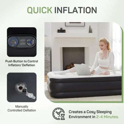 Air Mattress Twin with Built in Pump, 16-Inch Raised Inflatable Blow up Camping Bed, Self-Inflating Portable Colchones Inflables for Guests, Home, and Travel, 660lbs Weight Capacity