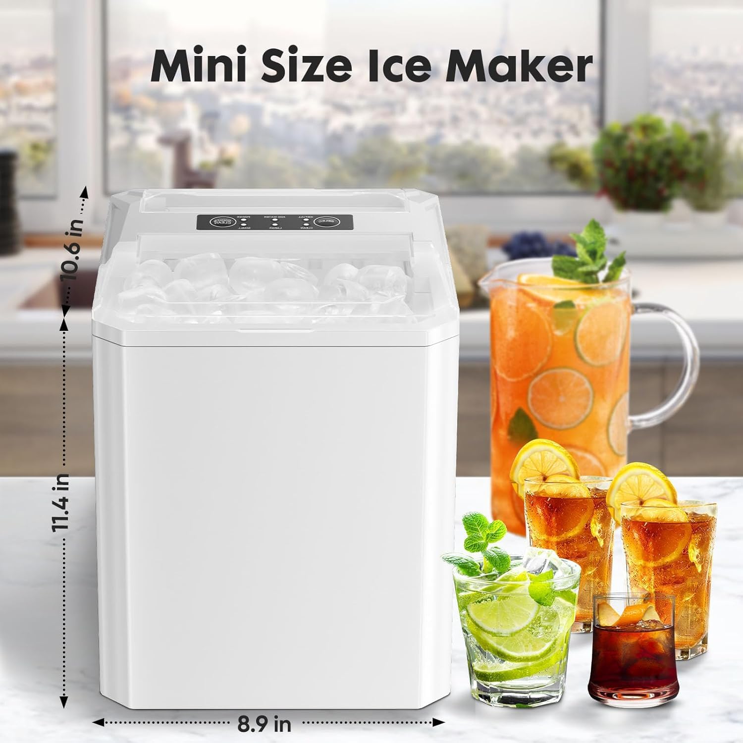 Ice Maker, Portable Countertop Icemaker Machine, Self Cleaning Quiet 2 Sizes Bullet Cubes Makers, 9 Cubes in 6 Mins, 26lbs/24Hrs with Ice Scoop, Basket for Home Kitchen Party