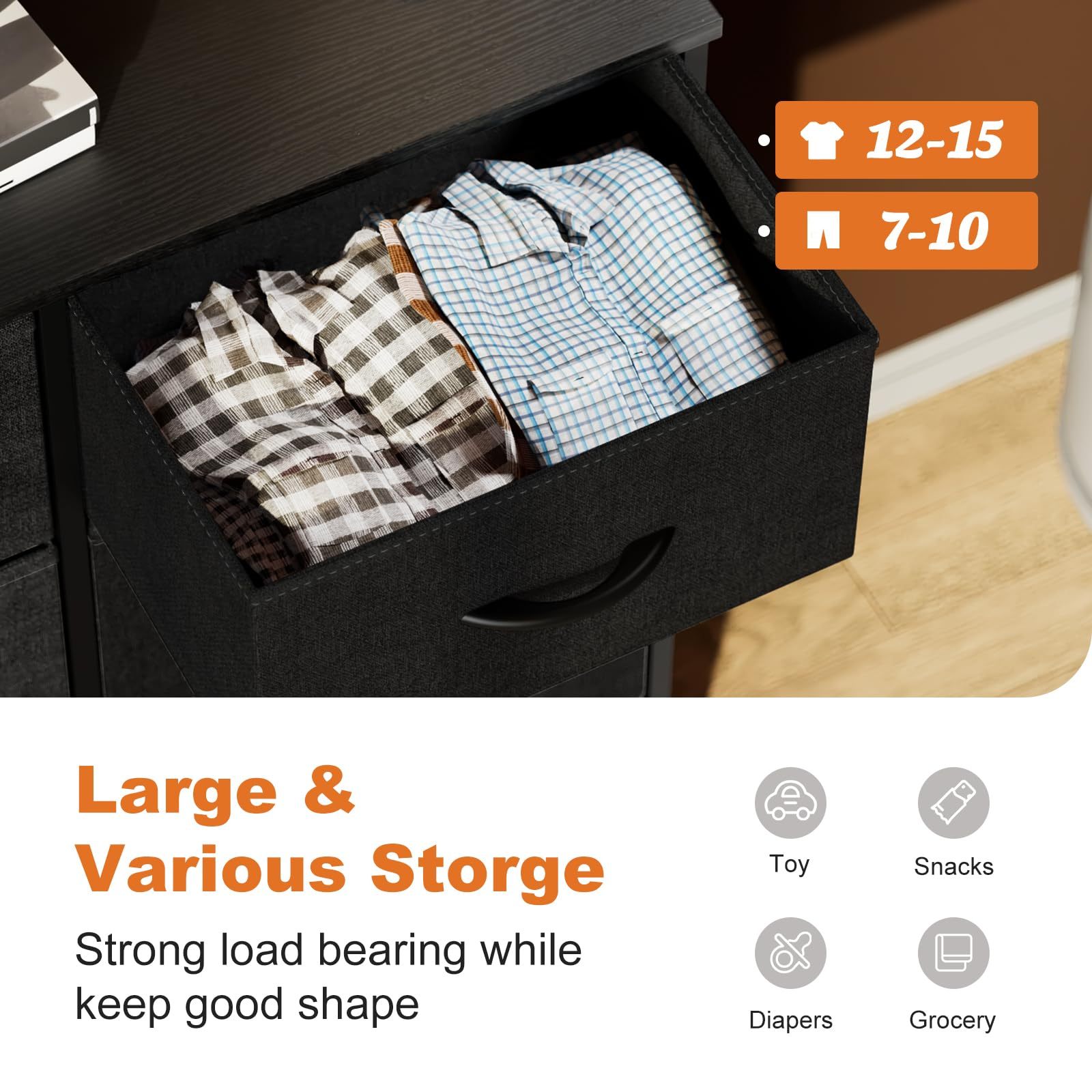 Dresser TV Stand, Console Table with 6 Wide Drawers, Entertainment Center for 55" TV Storage Fabric Dresser Drawer--Best Sellers,Bedroom,Bedroom Cabinet,Living Room,Living Room Cabinet