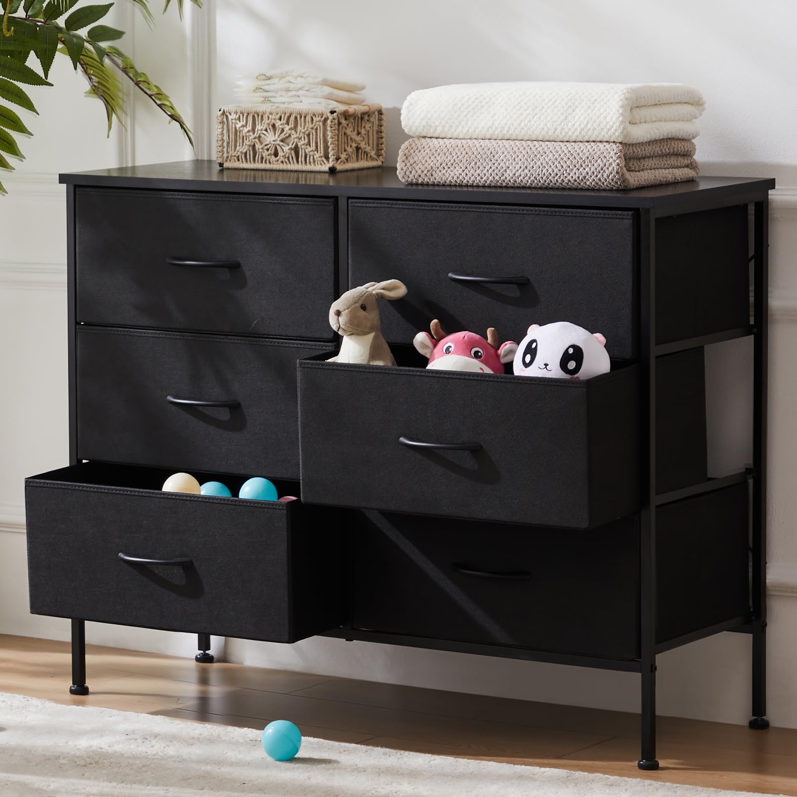 Dresser TV Stand, Console Table with 6 Wide Drawers, Entertainment Center for 55" TV Storage Fabric Dresser Drawer--Best Sellers,Bedroom,Bedroom Cabinet,Living Room,Living Room Cabinet