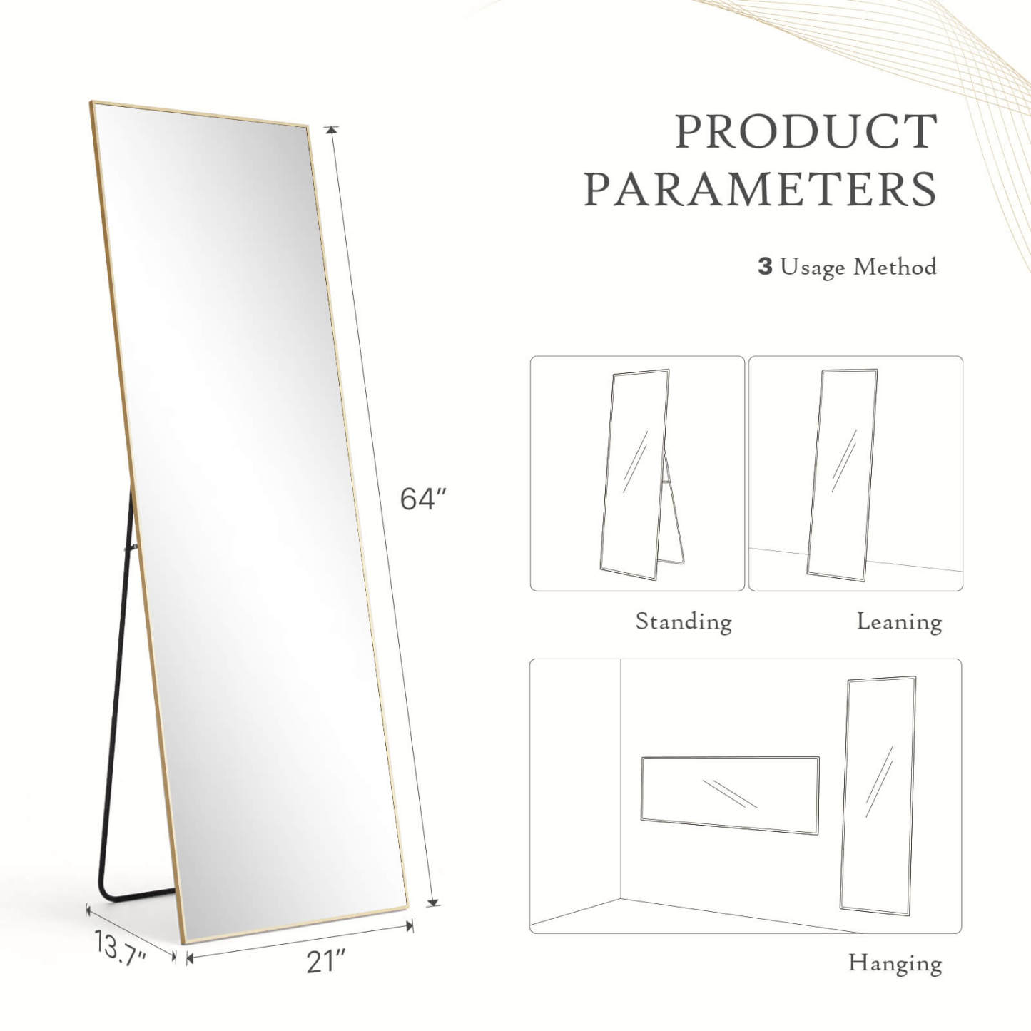 71"x30" Arched Full Body Mirror Floor Mirror Standing Hanging or Leaning Wall with Stand Aluminum Alloy Thin Frame--Living Room,Living Room Mirror