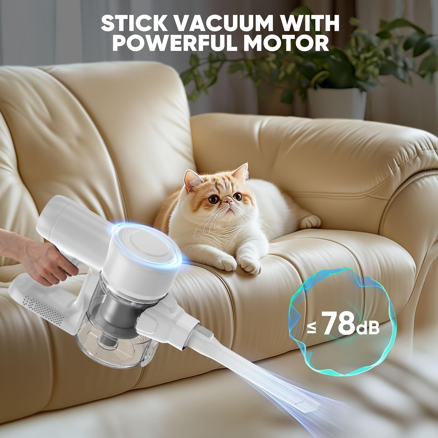 Cordless Stick Vacuum Cleaners for Home Rechargeable Lightweight for Hard Floor and Pet Hair Removal, Handheld Carpet Sweeper with Powerful Suction Up to 45 Minutes Runtime, White