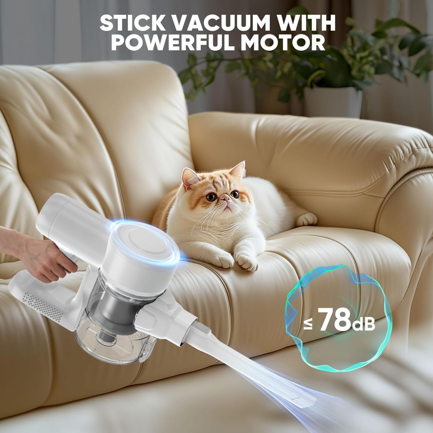 Cordless Stick Vacuum Cleaners for Home Rechargeable Lightweight for Hard Floor and Pet Hair Removal, Handheld Carpet Sweeper with Powerful Suction Up to 45 Minutes Runtime, White