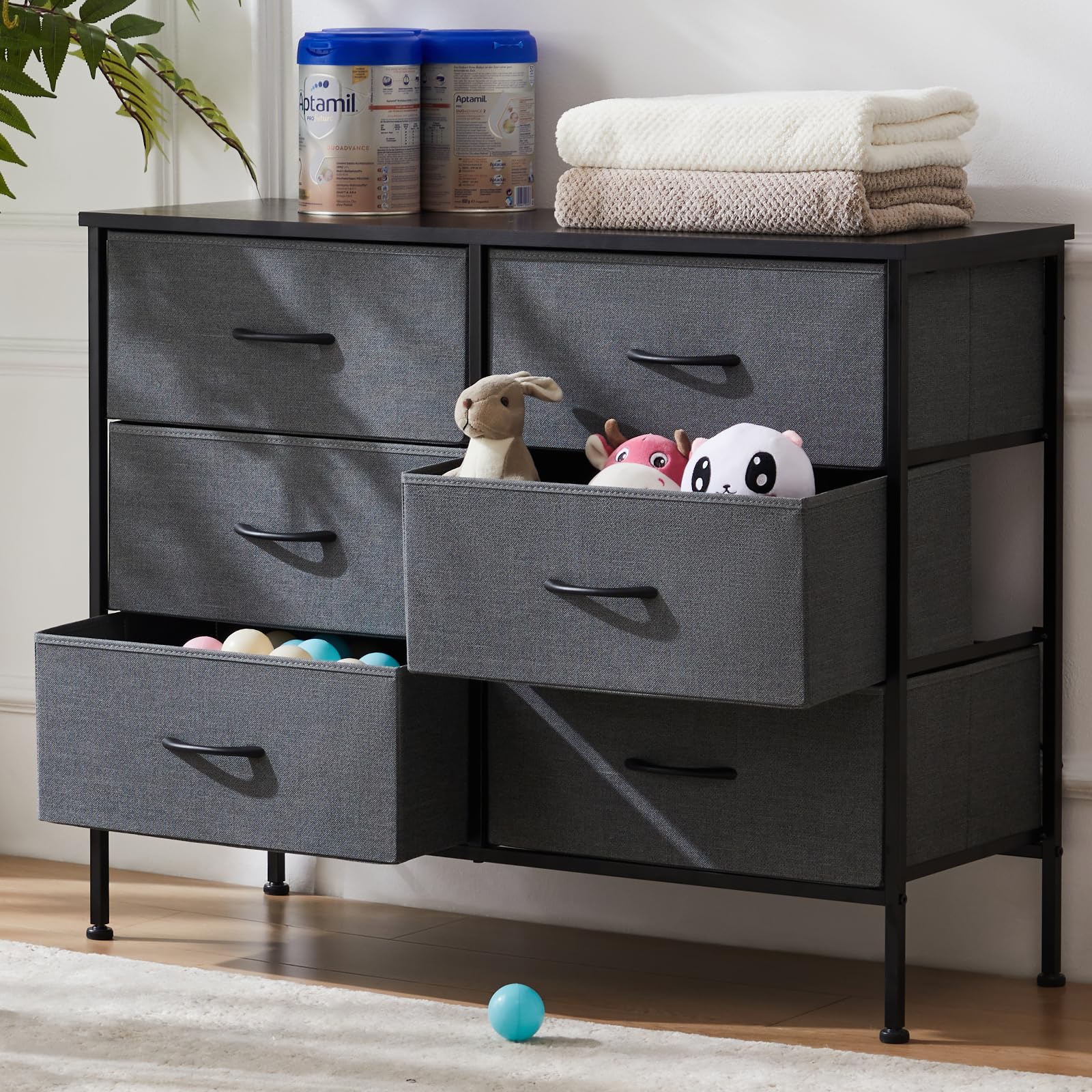 Dresser TV Stand, Console Table with 6 Wide Drawers, Entertainment Center for 55" TV Storage Fabric Dresser Drawer--Best Sellers,Bedroom,Bedroom Cabinet,Living Room,Living Room Cabinet