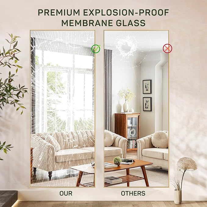 Zibbizo Mirror Full Length, 21"x64" Body Wall Mirrors with Shatter-Proof Glass, Floor Standing, Hanging or Leaning, Large Tall Mirror with Stand Aluminum Alloy Frame for Bedroom Cloakroom