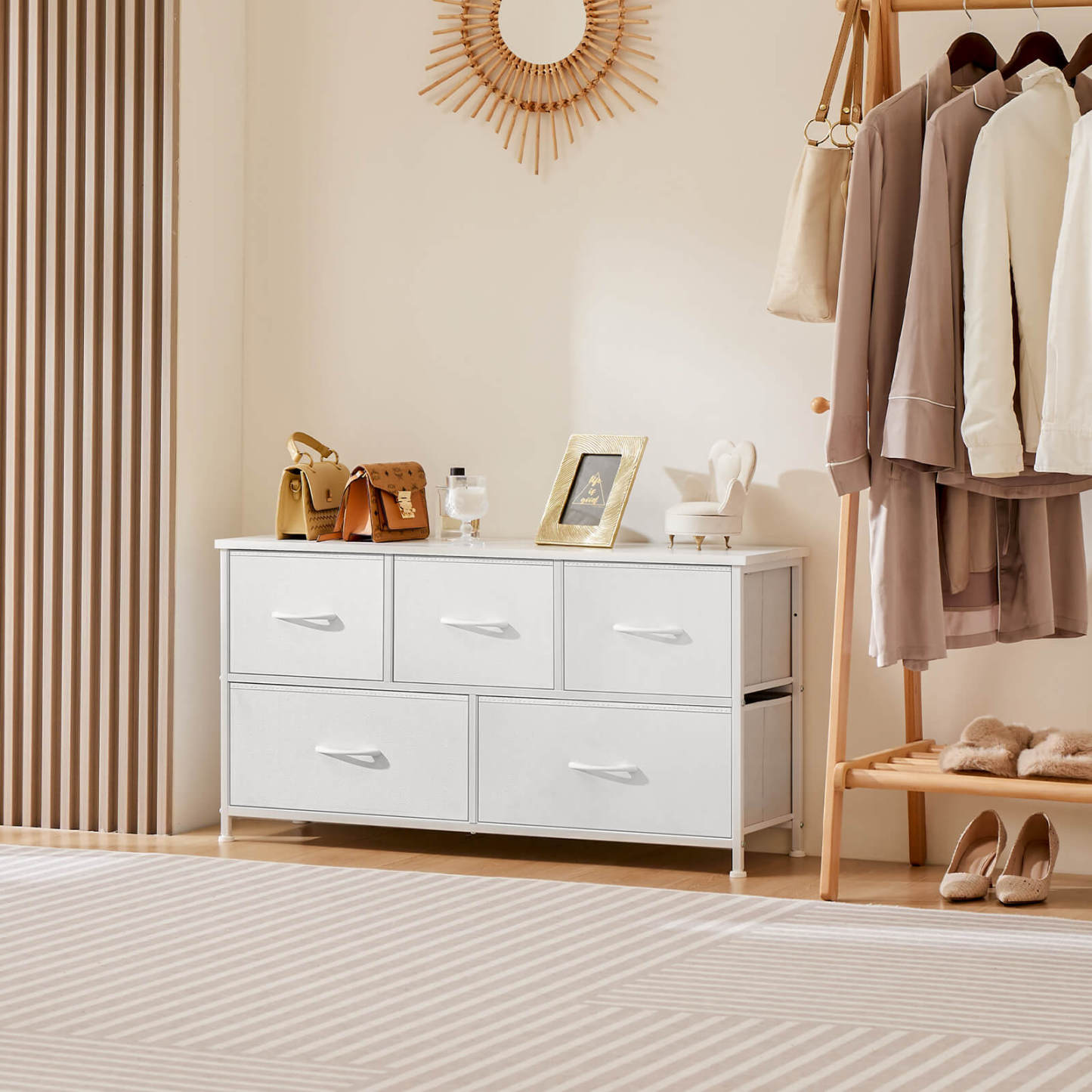 38 in 5 Drawers Dresser Chest of Drawers,Metal Frame and Wood Top--Bedroom,Bedroom Cabinet,Living Room,Living Room Cabinet,New Arrivals