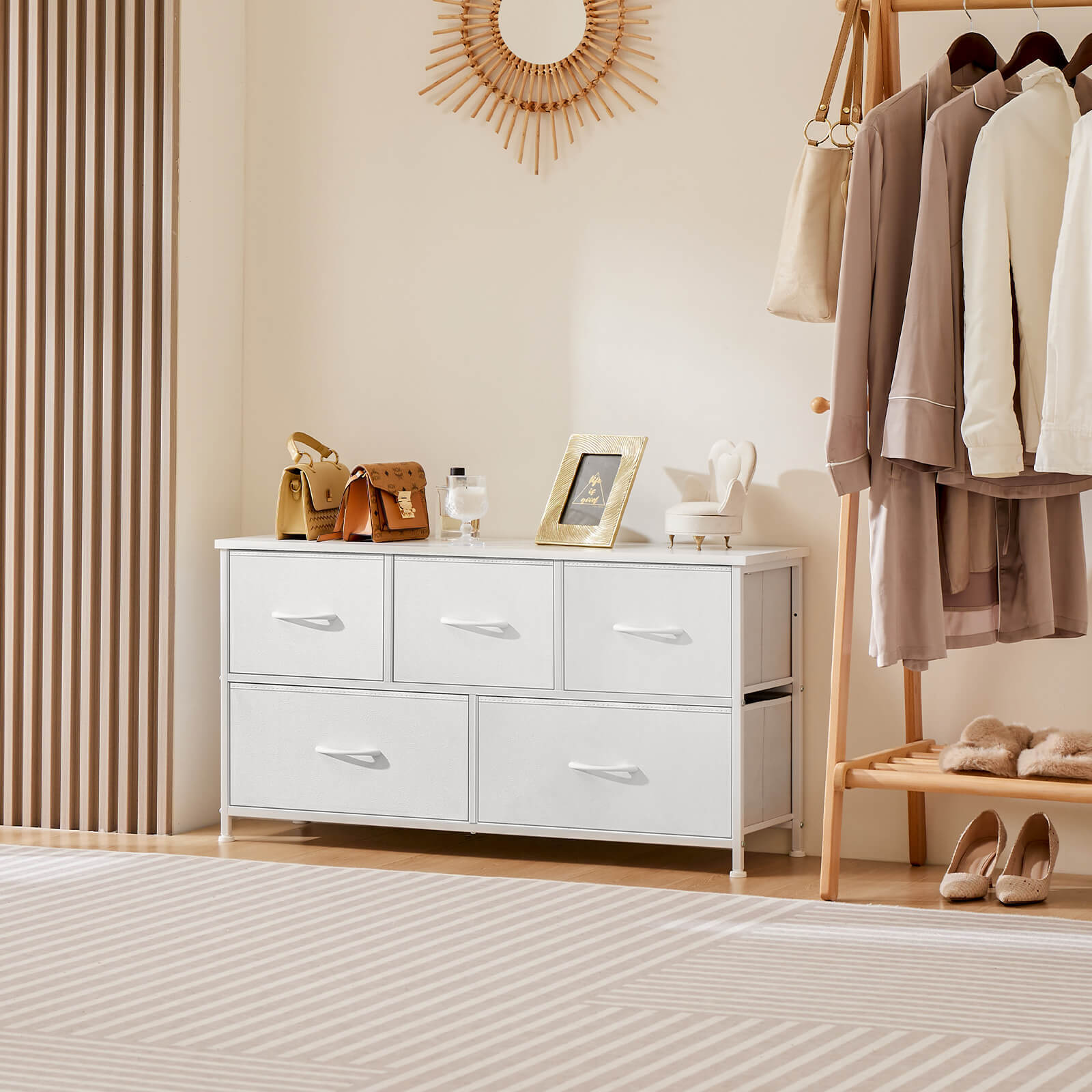 38 in 5 Drawers Dresser Chest of Drawers,Metal Frame and Wood Top--Bedroom,Bedroom Cabinet,Living Room,Living Room Cabinet,New Arrivals