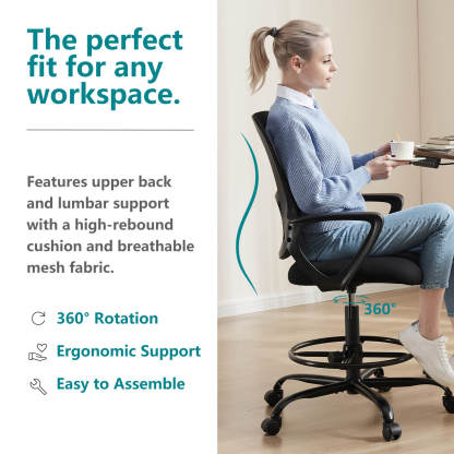 Tall Office Chair for Standing Desk with Adjustable Foot Ring,Counter Height Office Chairs--Bedroom,Bedroom Chair,Home Office,Home Office Chair,Office,Office chair,Office Chair1