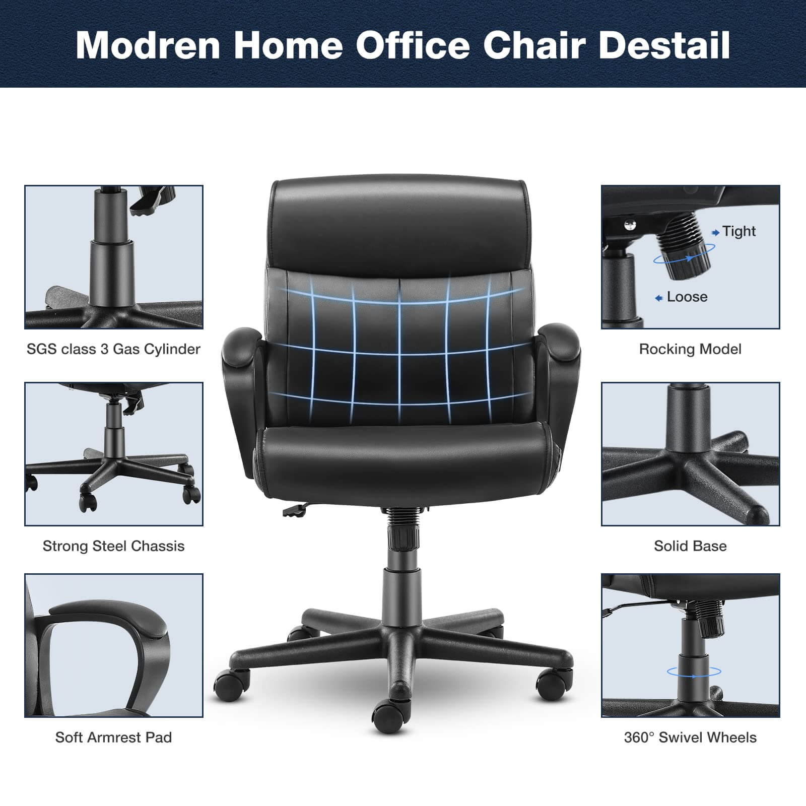 Adjustable Computer Desk Chair with Lumbar Support,Padded Armrest,Swivel Rolling--Bedroom,Bedroom Chair,Home Office,Home Office Chair,Office,Office chair,Office Chair1