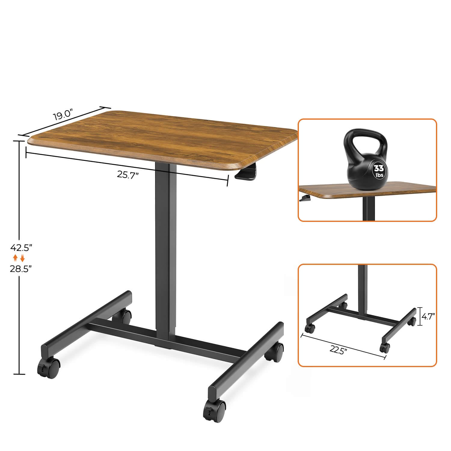 Adjustable Rolling Desk Laptop Computer Cart for Home, Office, Classroom,Overbed Table--Bedroom,Bedroom Desk,Home Office,Home Office Desk,New Arrivals,Office,Office Desk