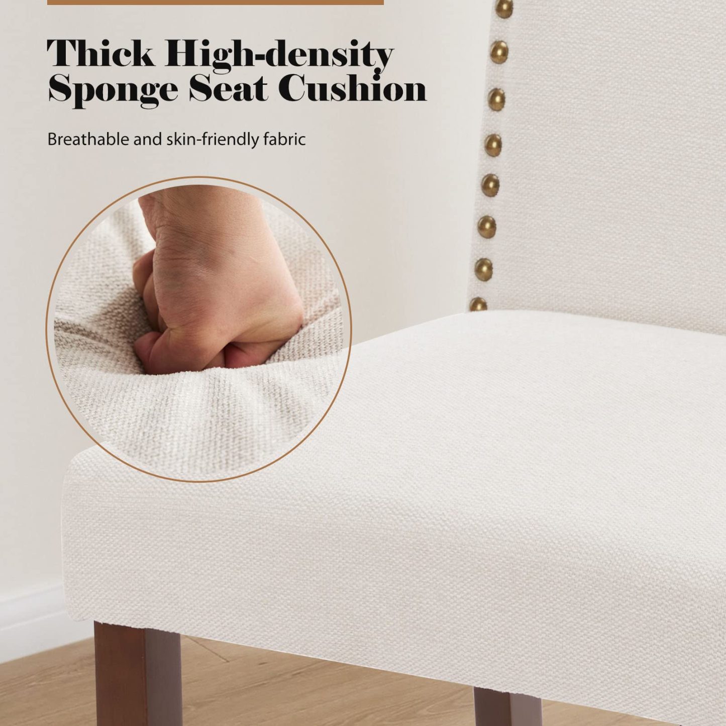 2 Piece Set of Dining Chairs ,  Premium leather cushion, Nailhead Trim, Wood Legs, Dining Room Kitchen Side Chair for Bedroom, Living Room, Dining Room--kitchen & Dining