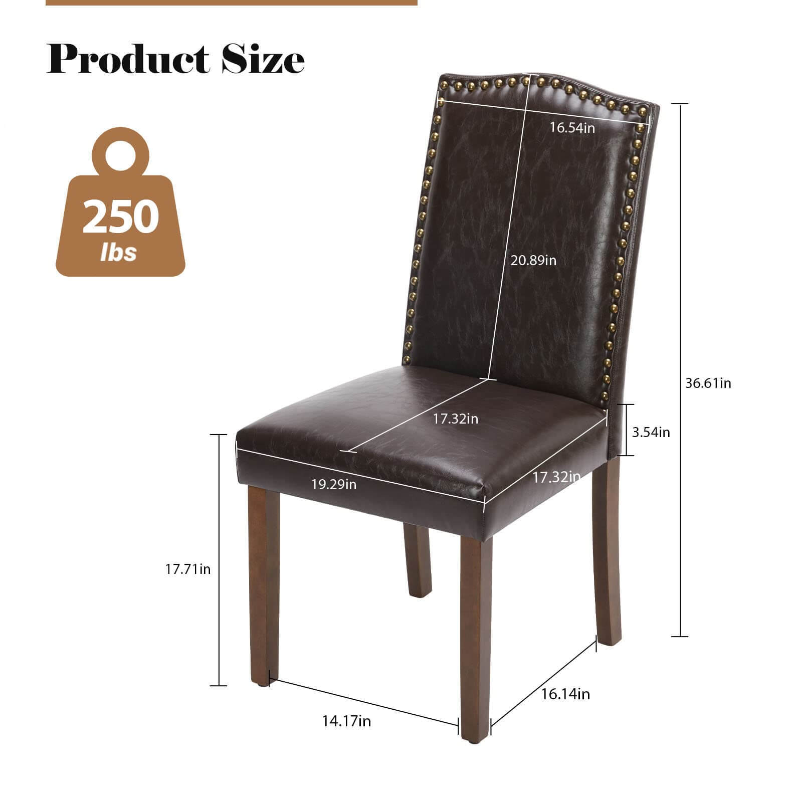 2 Piece Set of Dining Chairs ,  Premium leather cushion, Nailhead Trim, Wood Legs, Dining Room Kitchen Side Chair for Bedroom, Living Room, Dining Room--kitchen & Dining