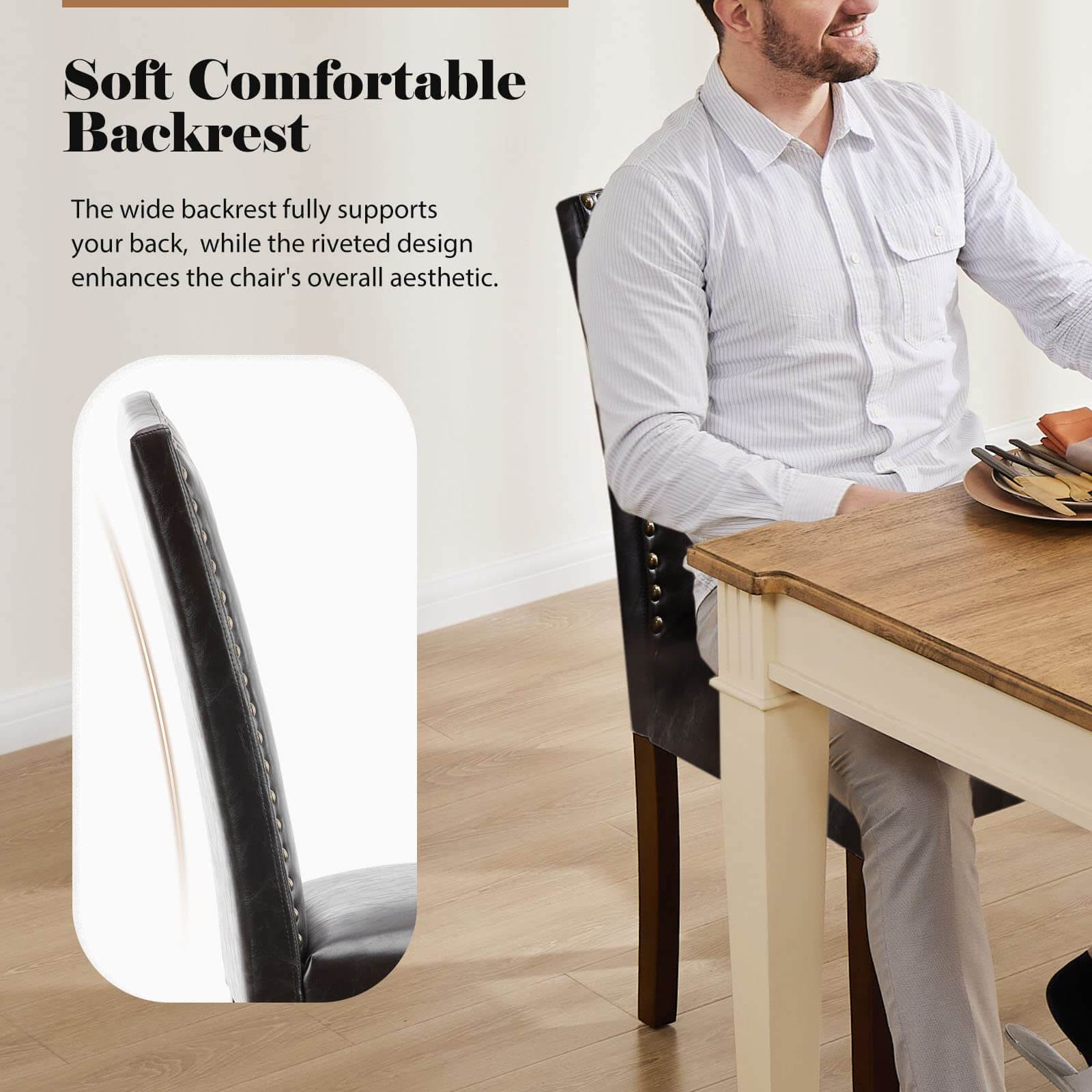 2 Piece Set of Dining Chairs ,  Premium leather cushion, Nailhead Trim, Wood Legs, Dining Room Kitchen Side Chair for Bedroom, Living Room, Dining Room--kitchen & Dining