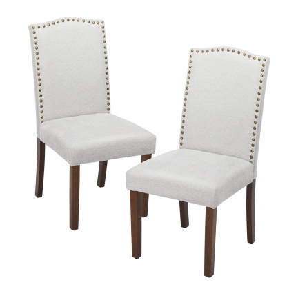 2 Piece Set of Dining Chairs ,  Premium leather cushion, Nailhead Trim, Wood Legs, Dining Room Kitchen Side Chair for Bedroom, Living Room, Dining Room--kitchen & Dining