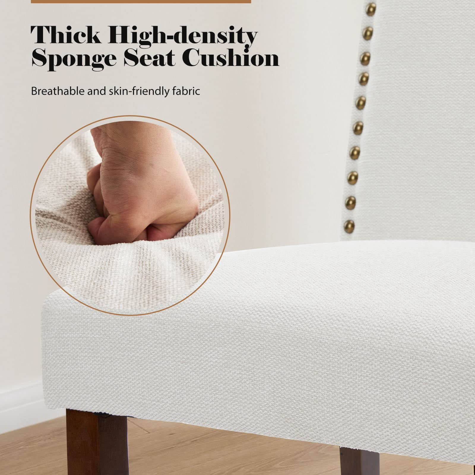 2 Piece Set of Dining Chairs ,  Premium leather cushion, Nailhead Trim, Wood Legs, Dining Room Kitchen Side Chair for Bedroom, Living Room, Dining Room--kitchen & Dining