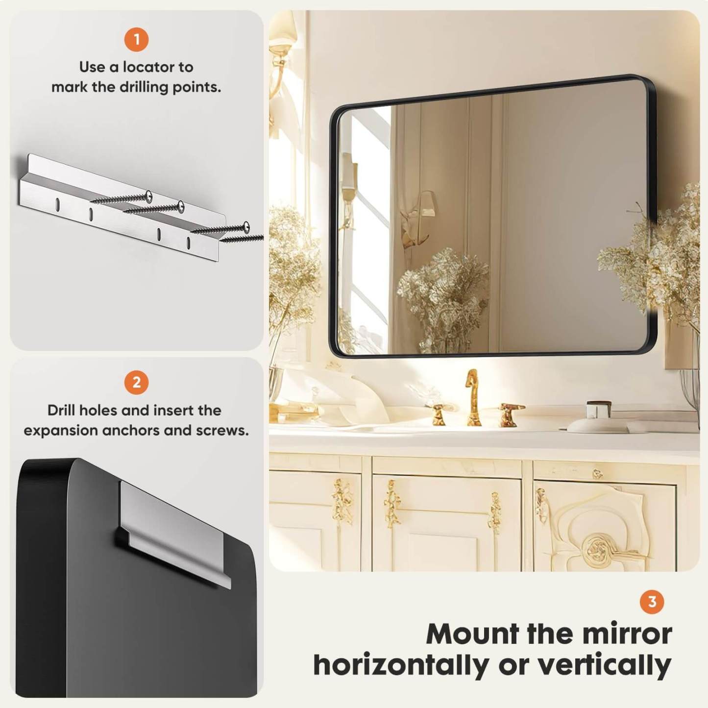 Bathroom Mirror Vanity Mirror for Wall,Aluminum Alloy Framed Wall Mirror Farmhouse,Anti-Rust,Tempered Glass--Living Room,Living Room Mirror