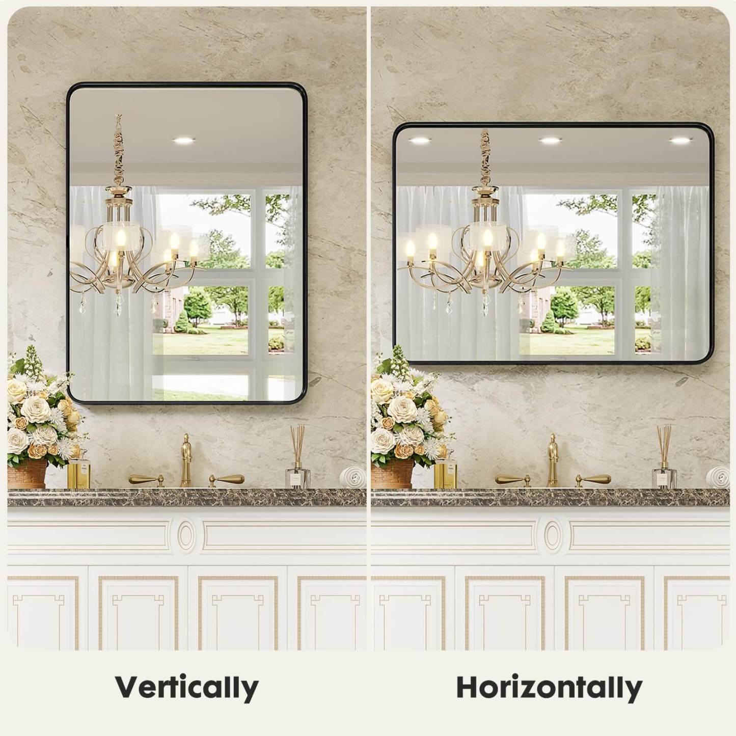 Bathroom Mirror Vanity Mirror for Wall,Aluminum Alloy Framed Wall Mirror Farmhouse,Anti-Rust,Tempered Glass--Living Room,Living Room Mirror