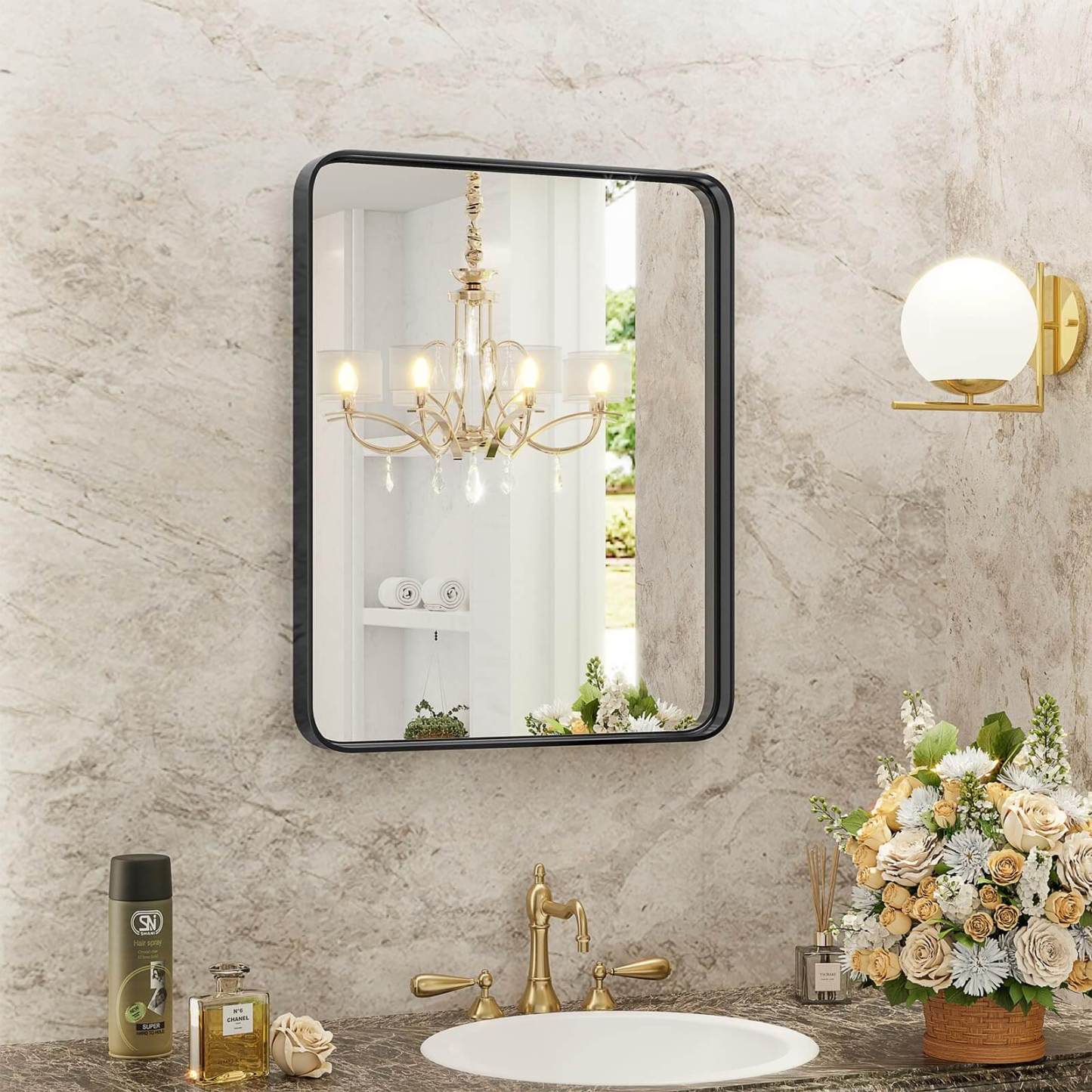Bathroom Mirror Vanity Mirror for Wall,Aluminum Alloy Framed Wall Mirror Farmhouse,Anti-Rust,Tempered Glass--Living Room,Living Room Mirror