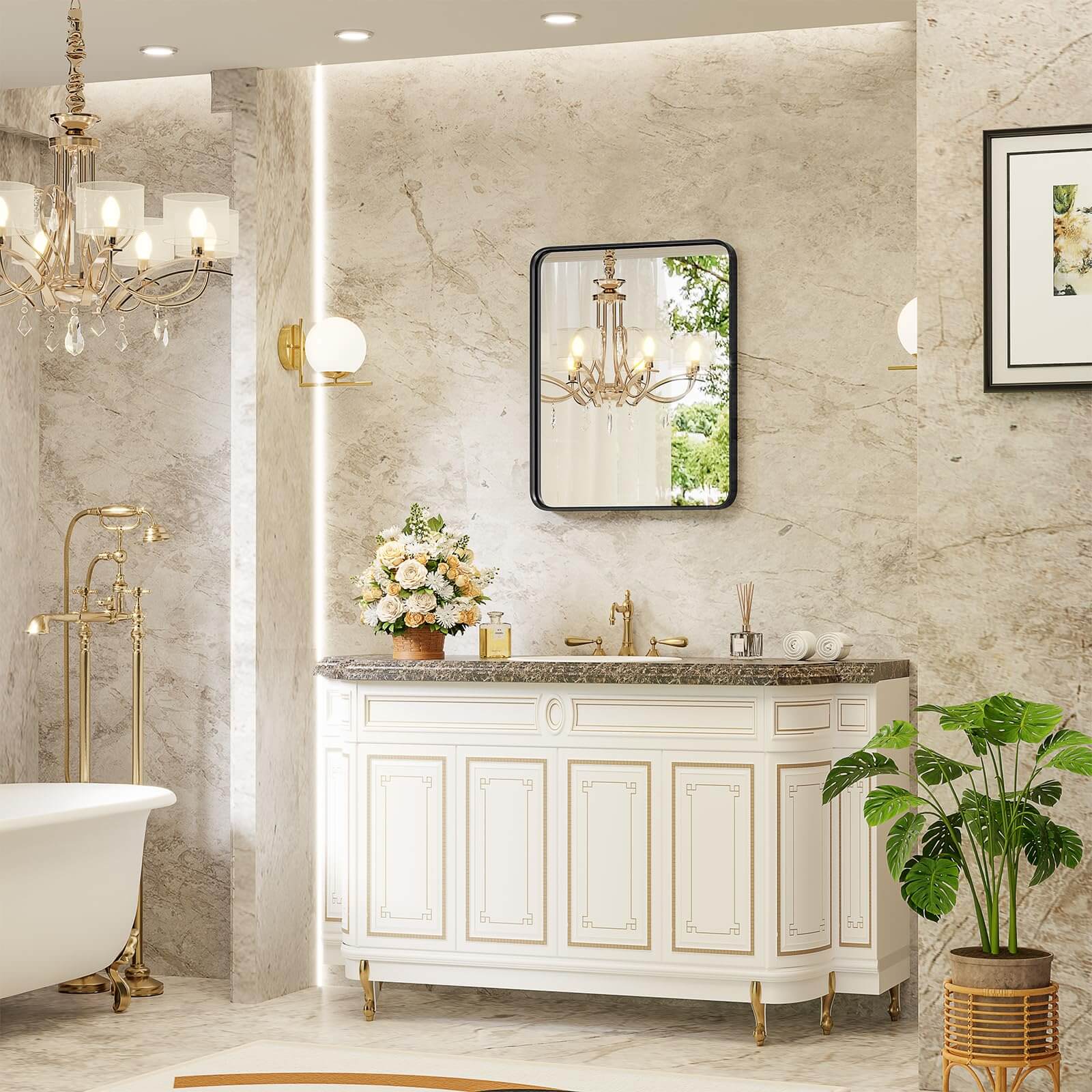 Bathroom Mirror Vanity Mirror for Wall,Aluminum Alloy Framed Wall Mirror Farmhouse,Anti-Rust,Tempered Glass--Living Room,Living Room Mirror