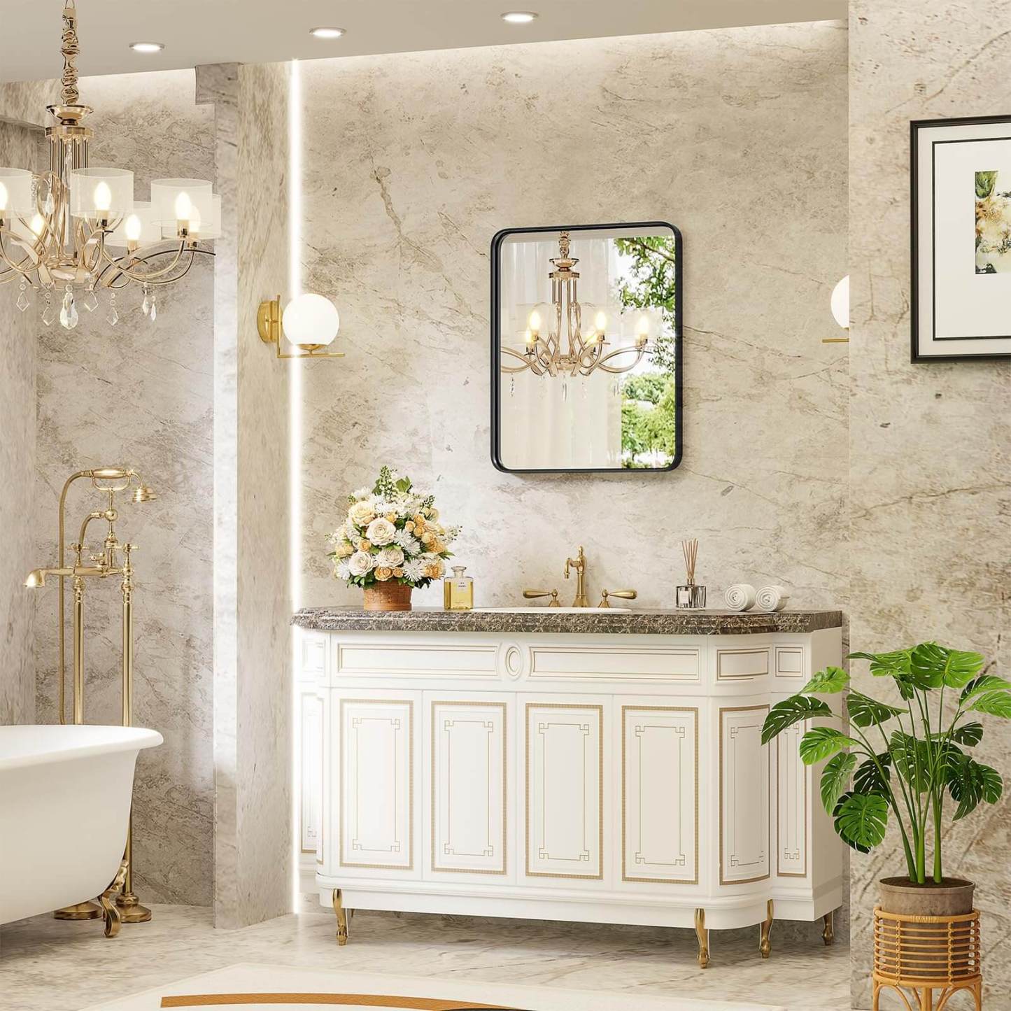 Bathroom Mirror Vanity Mirror for Wall,Aluminum Alloy Framed Wall Mirror Farmhouse,Anti-Rust,Tempered Glass--Living Room,Living Room Mirror