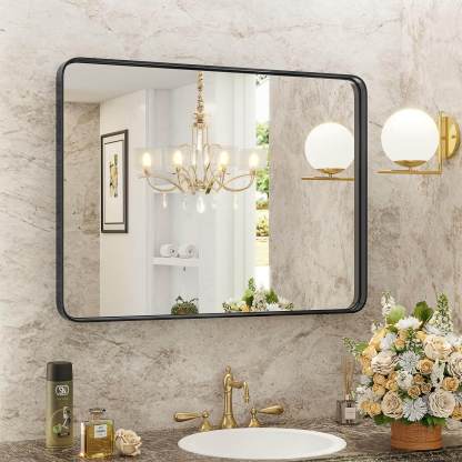 Bathroom Mirror Vanity Mirror for Wall,Aluminum Alloy Framed Wall Mirror Farmhouse,Anti-Rust,Tempered Glass--Living Room,Living Room Mirror