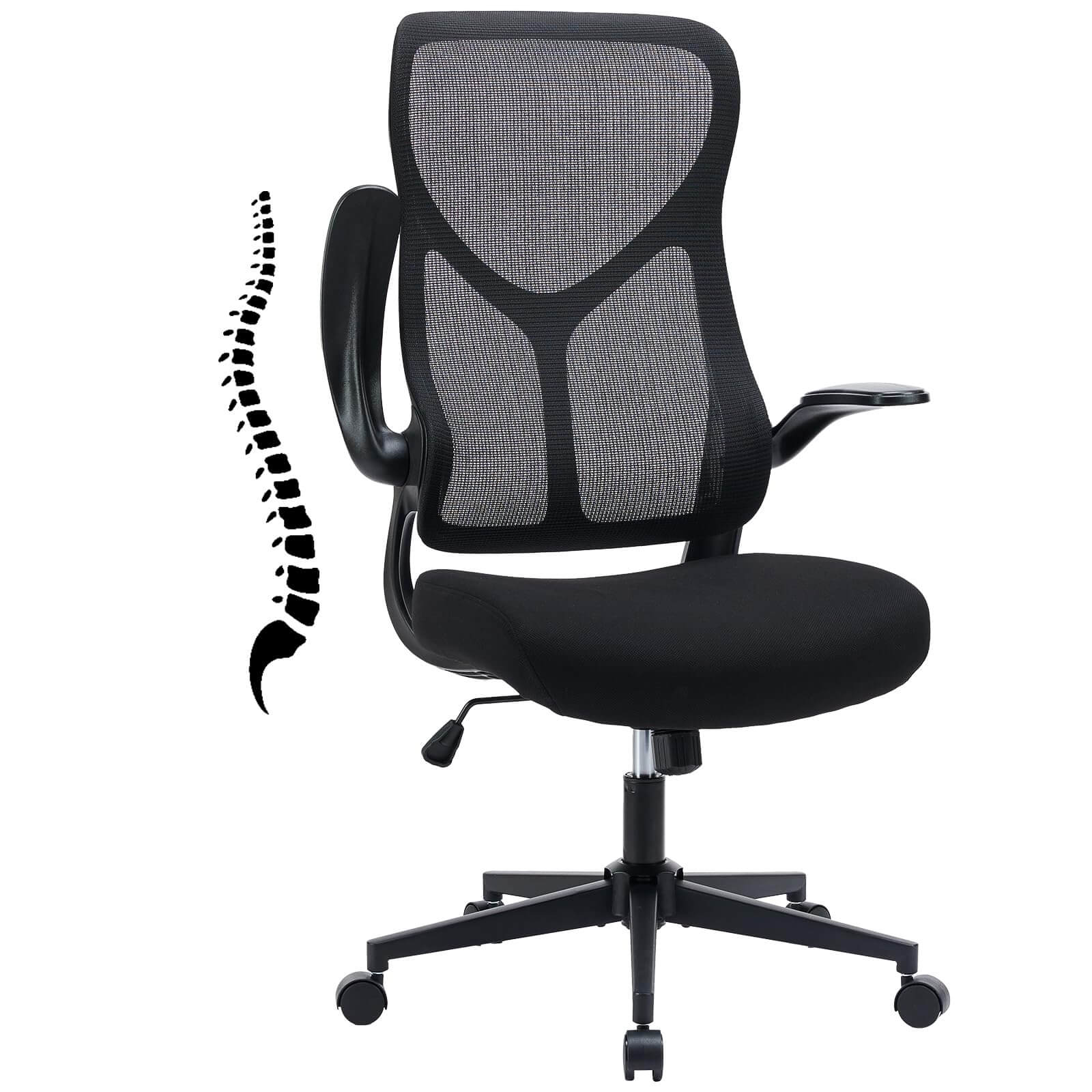 Ergonomic Computer Mesh Chair with Flip-up Armrests,Lumbar Support, Backrest for Home Office--Bedroom,Bedroom Chair,Home Office,Home Office Chair,Office,Office Chair1