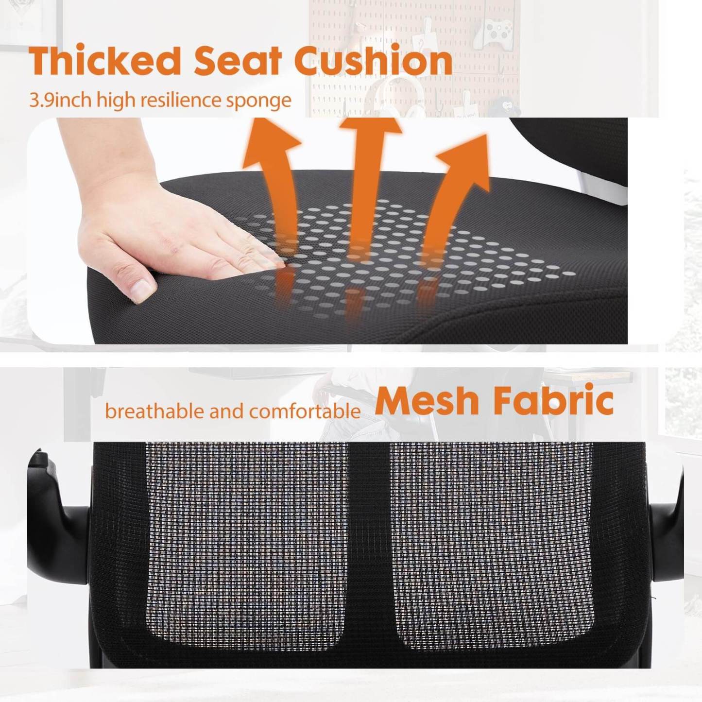 Ergonomic Computer Mesh Chair with Flip-up Armrests,Lumbar Support, Backrest for Home Office--Bedroom,Bedroom Chair,Home Office,Home Office Chair,Office,Office Chair1