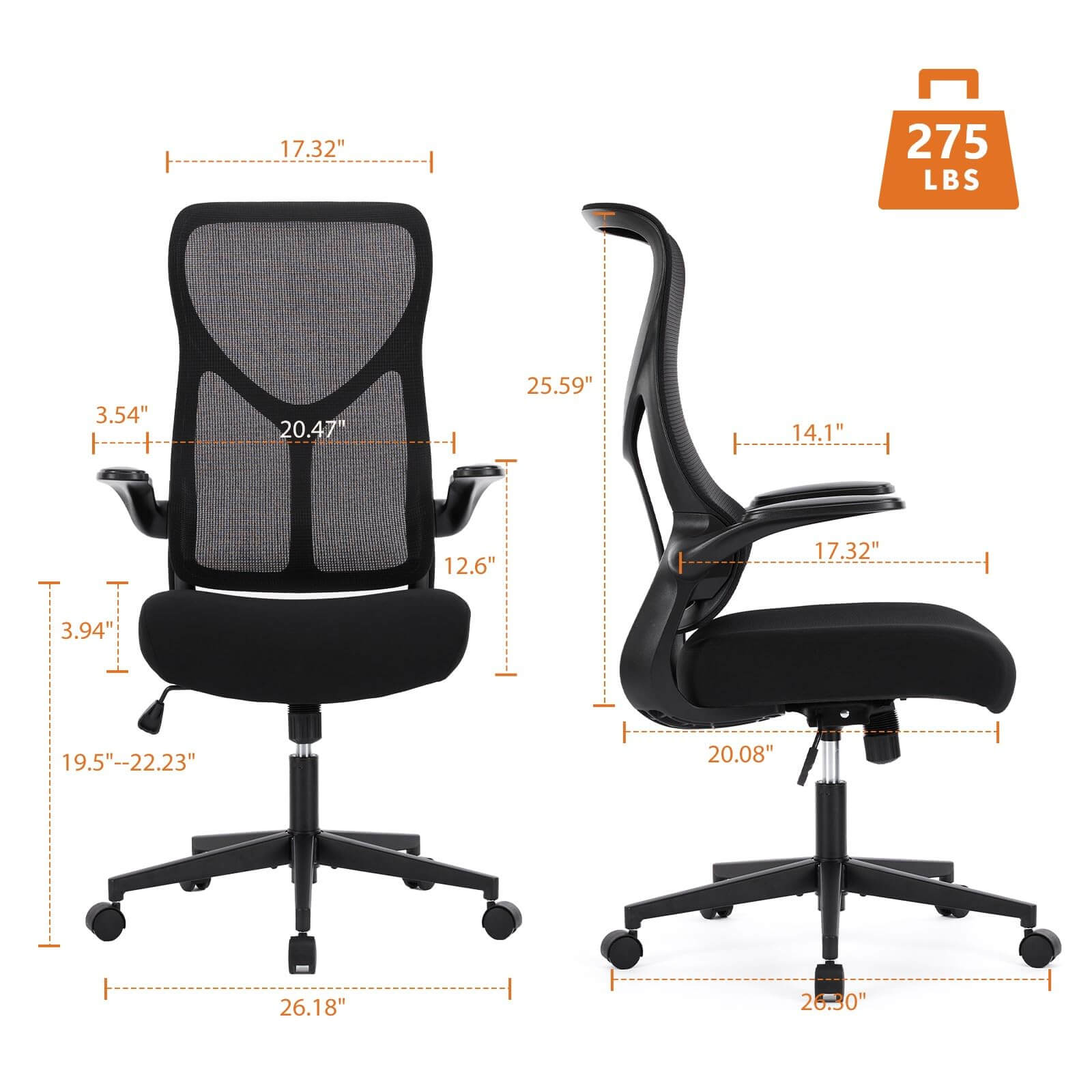 Ergonomic Computer Mesh Chair with Flip-up Armrests,Lumbar Support, Backrest for Home Office--Bedroom,Bedroom Chair,Home Office,Home Office Chair,Office,Office Chair1