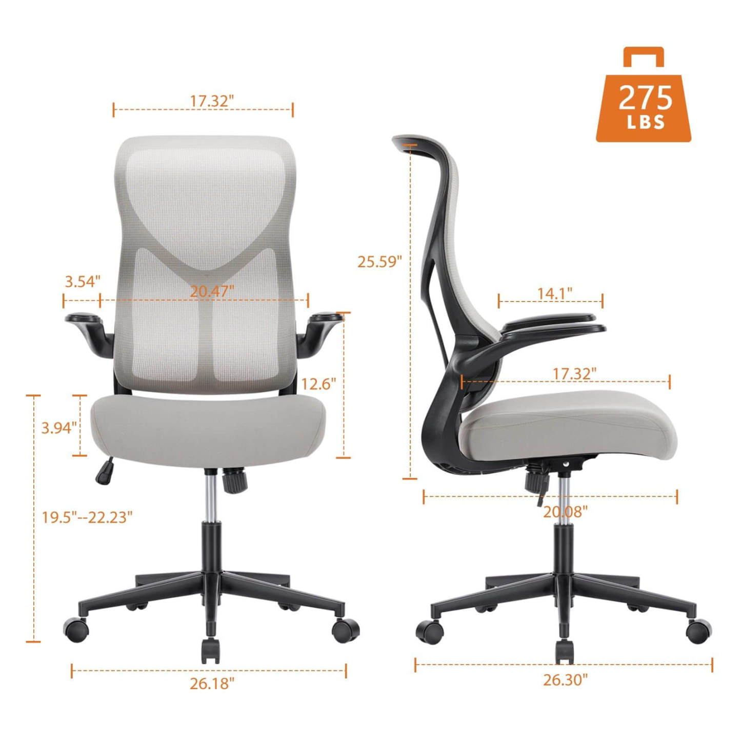 Ergonomic Computer Mesh Chair with Flip-up Armrests,Lumbar Support, Backrest for Home Office--Bedroom,Bedroom Chair,Home Office,Home Office Chair,Office,Office Chair1