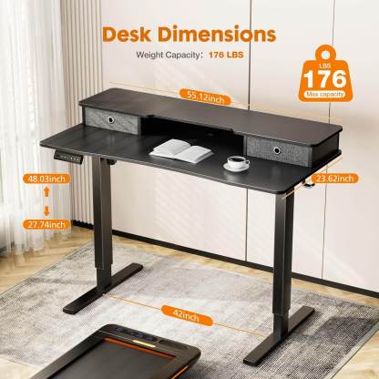 Electric Height Adjustable Standing Desk with Storage Shelf Double Drawer,  Sit to Stand Ergonomic Computer Desk--Best Sellers,Bedroom,Bedroom Desk,Electric Lift Desk,Home Office,Home Office Desk,Living Room,Living Room Desk,Office,Office Desk
