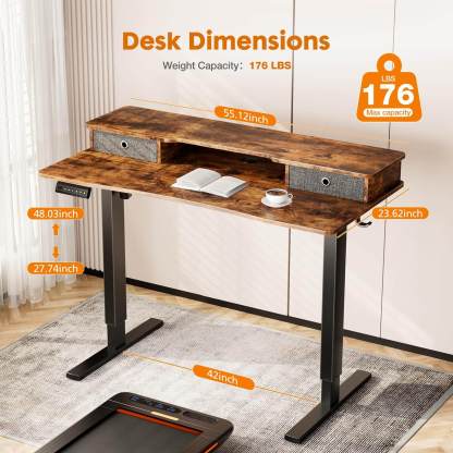 Electric Height Adjustable Standing Desk with Storage Shelf Double Drawer,  Sit to Stand Ergonomic Computer Desk--Best Sellers,Bedroom,Bedroom Desk,Electric Lift Desk,Home Office,Home Office Desk,Living Room,Living Room Desk,Office,Office Desk