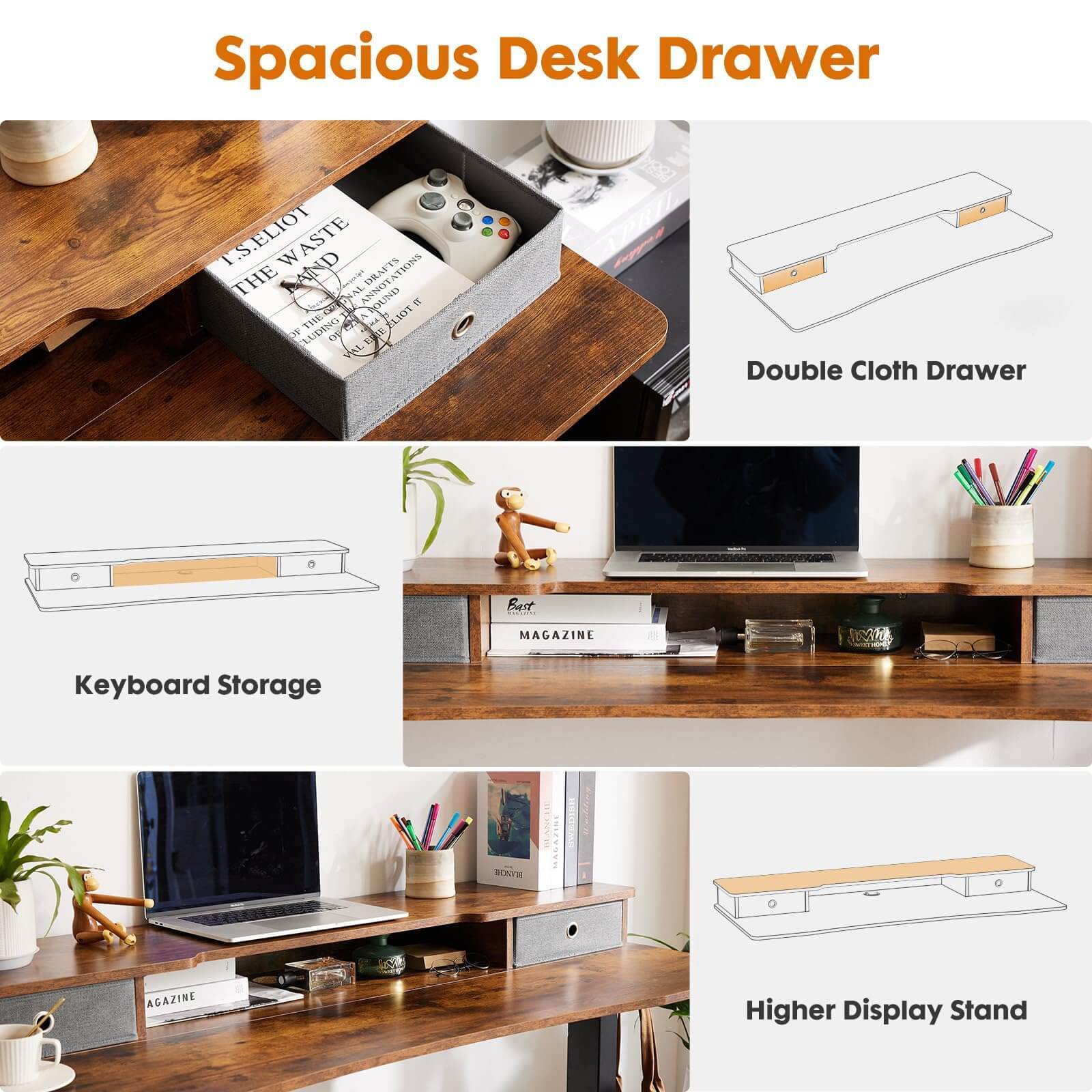 Electric Height Adjustable Standing Desk with Storage Shelf Double Drawer,  Sit to Stand Ergonomic Computer Desk--Best Sellers,Bedroom,Bedroom Desk,Electric Lift Desk,Home Office,Home Office Desk,Living Room,Living Room Desk,Office,Office Desk