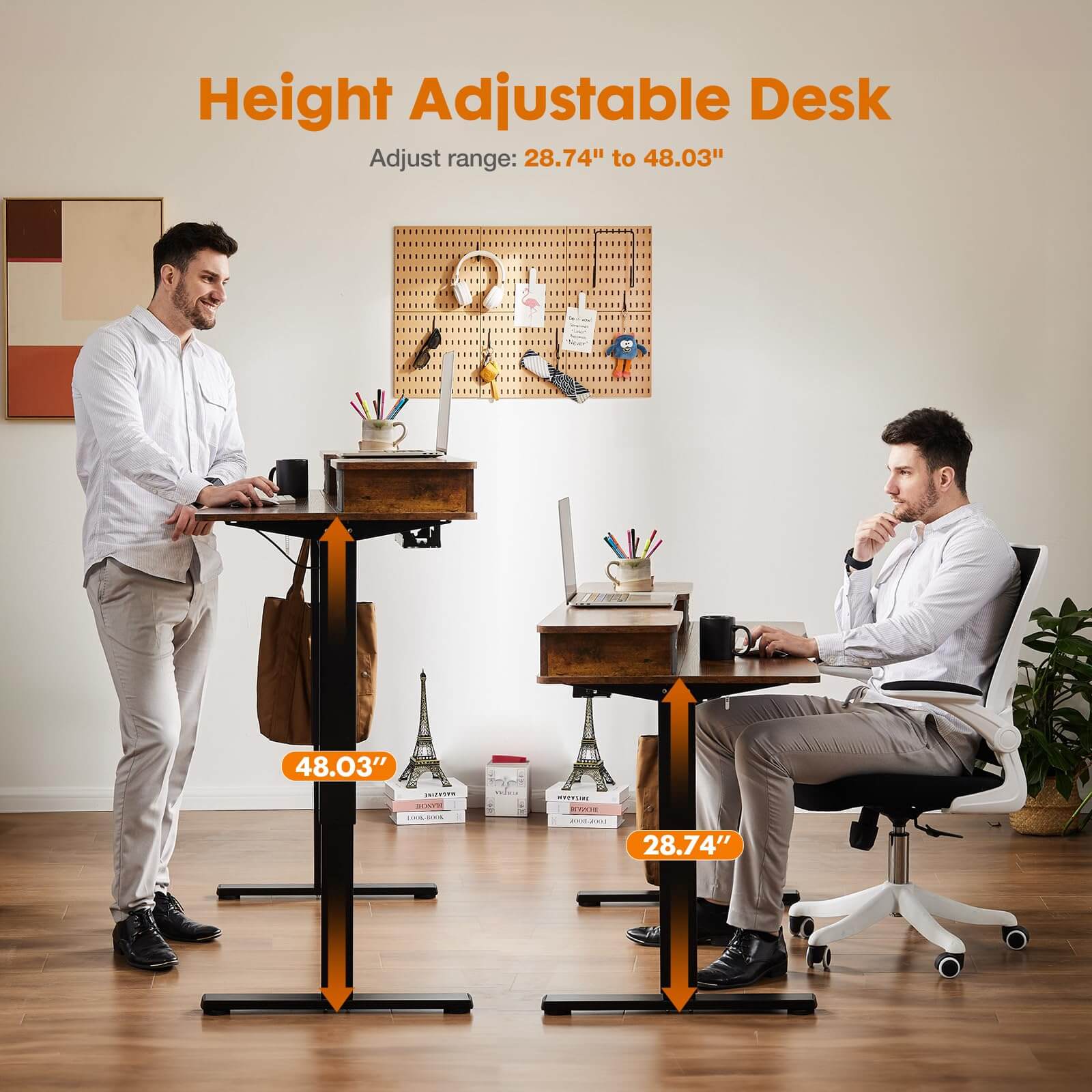 Electric Height Adjustable Standing Desk with Storage Shelf Double Drawer,  Sit to Stand Ergonomic Computer Desk--Best Sellers,Bedroom,Bedroom Desk,Electric Lift Desk,Home Office,Home Office Desk,Living Room,Living Room Desk,Office,Office Desk