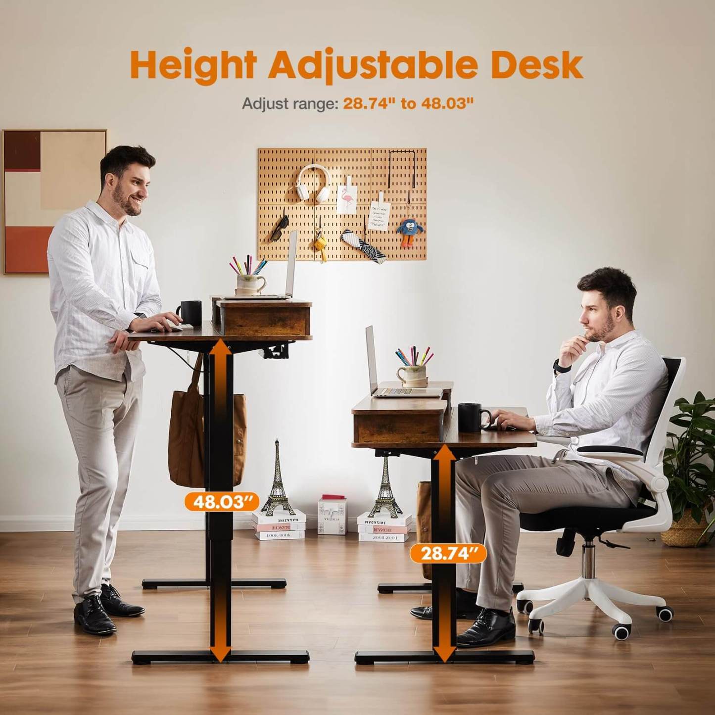 Electric Height Adjustable Standing Desk with Storage Shelf Double Drawer,  Sit to Stand Ergonomic Computer Desk--Best Sellers,Bedroom,Bedroom Desk,Electric Lift Desk,Home Office,Home Office Desk,Living Room,Living Room Desk,Office,Office Desk