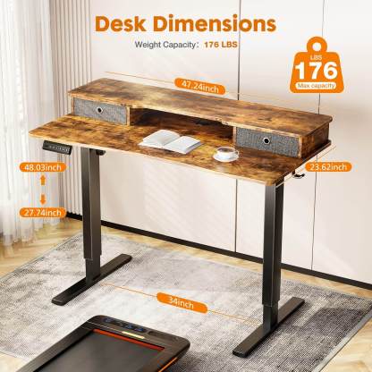 Electric Height Adjustable Standing Desk with Storage Shelf Double Drawer,  Sit to Stand Ergonomic Computer Desk--Best Sellers,Bedroom,Bedroom Desk,Electric Lift Desk,Home Office,Home Office Desk,Living Room,Living Room Desk,Office,Office Desk