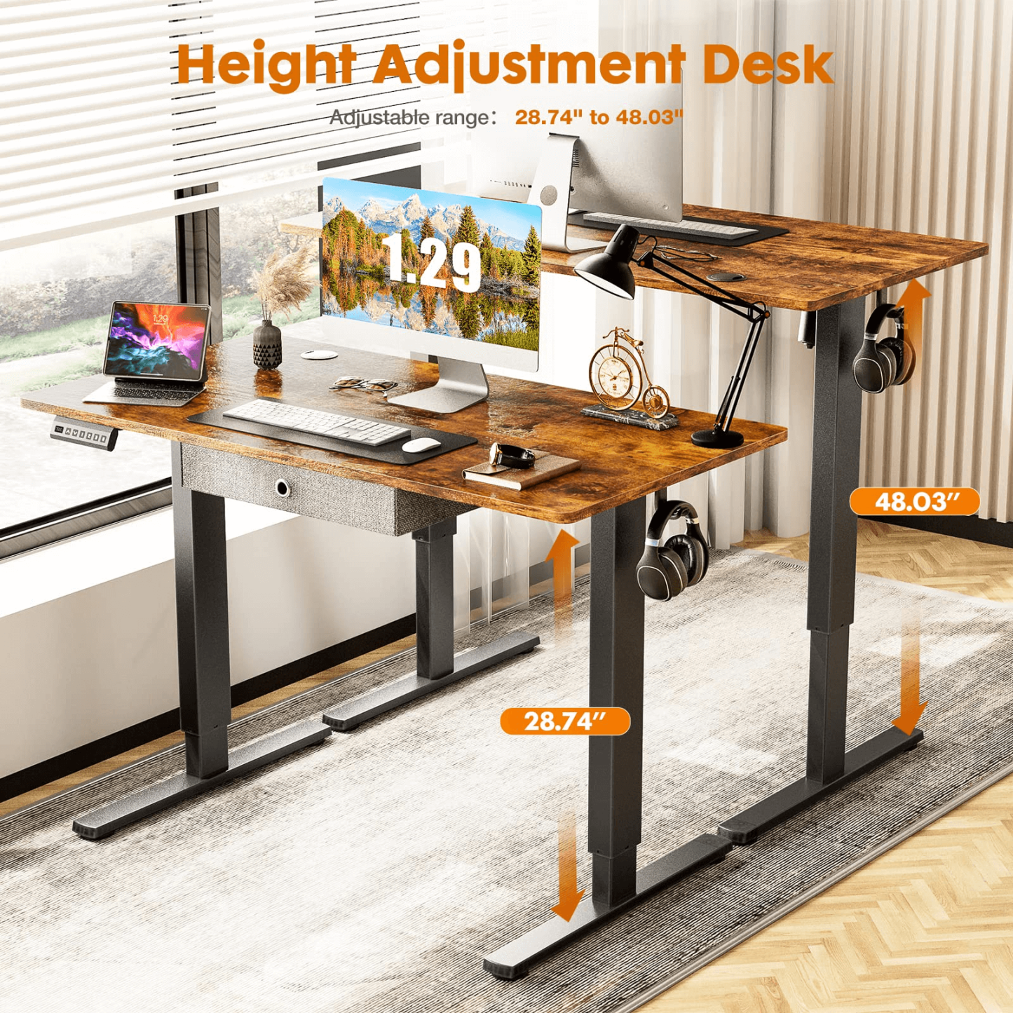 Sweetcrispy Electric Standing Desk With Drawer,Stand Up Desk Height Adjustable Rising Desk--Bedroom,Bedroom Desk,Electric Lift Desk,Home Office,Home Office Desk,Living Room,Living Room Desk,Office,Office Desk