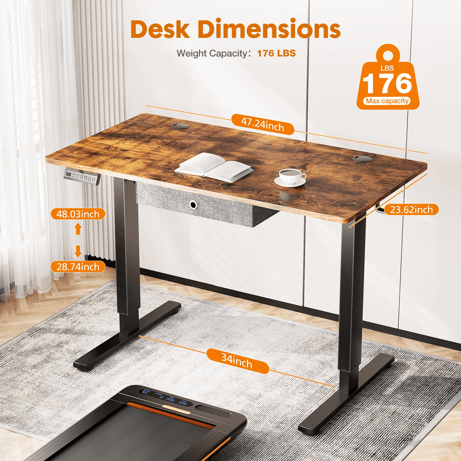 Sweetcrispy Electric Standing Desk With Drawer,Stand Up Desk Height Adjustable Rising Desk--Bedroom,Bedroom Desk,Electric Lift Desk,Home Office,Home Office Desk,Living Room,Living Room Desk,Office,Office Desk