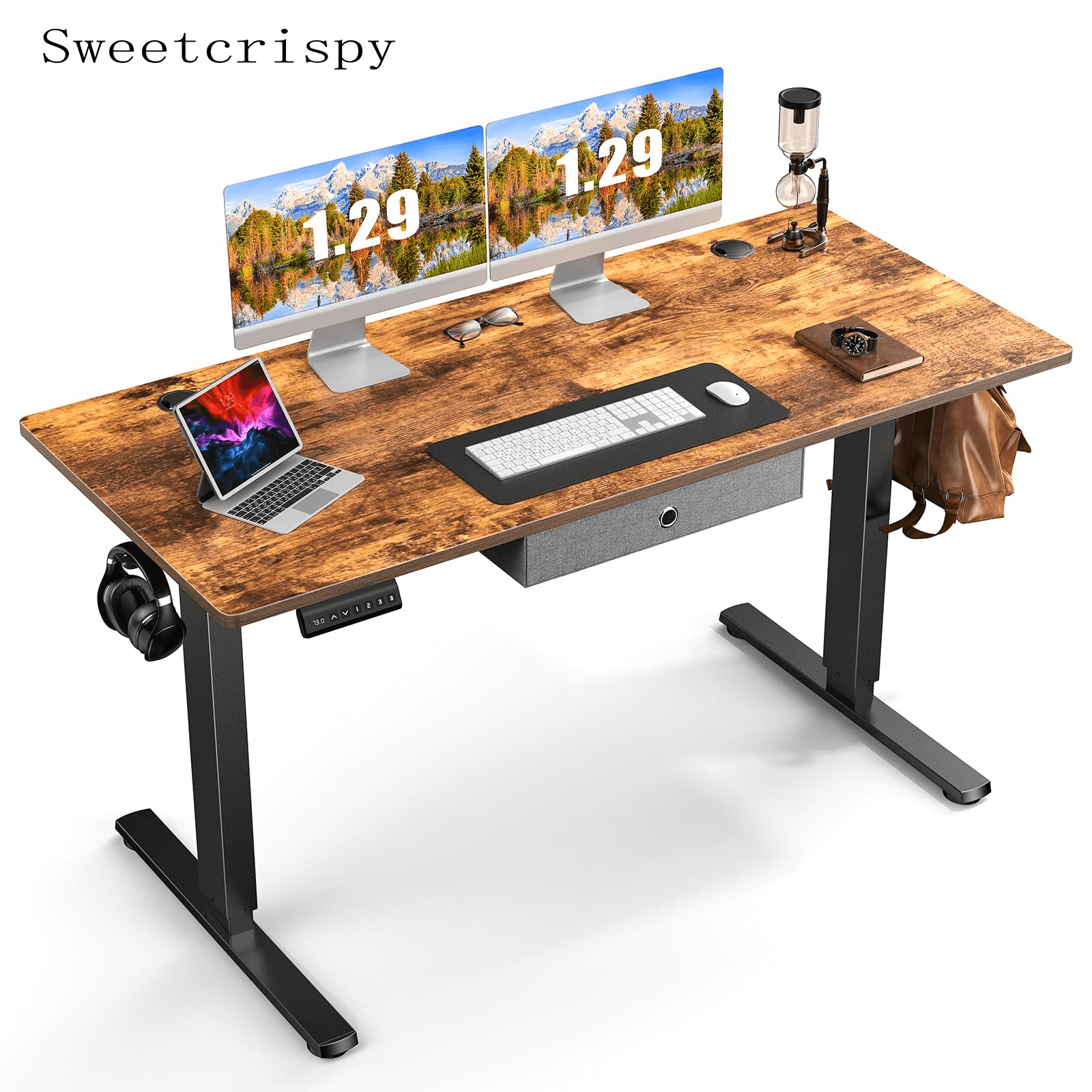 Sweetcrispy Electric Standing Desk With Drawer,Stand Up Desk Height Adjustable Rising Desk--Bedroom,Bedroom Desk,Electric Lift Desk,Home Office,Home Office Desk,Living Room,Living Room Desk,Office,Office Desk