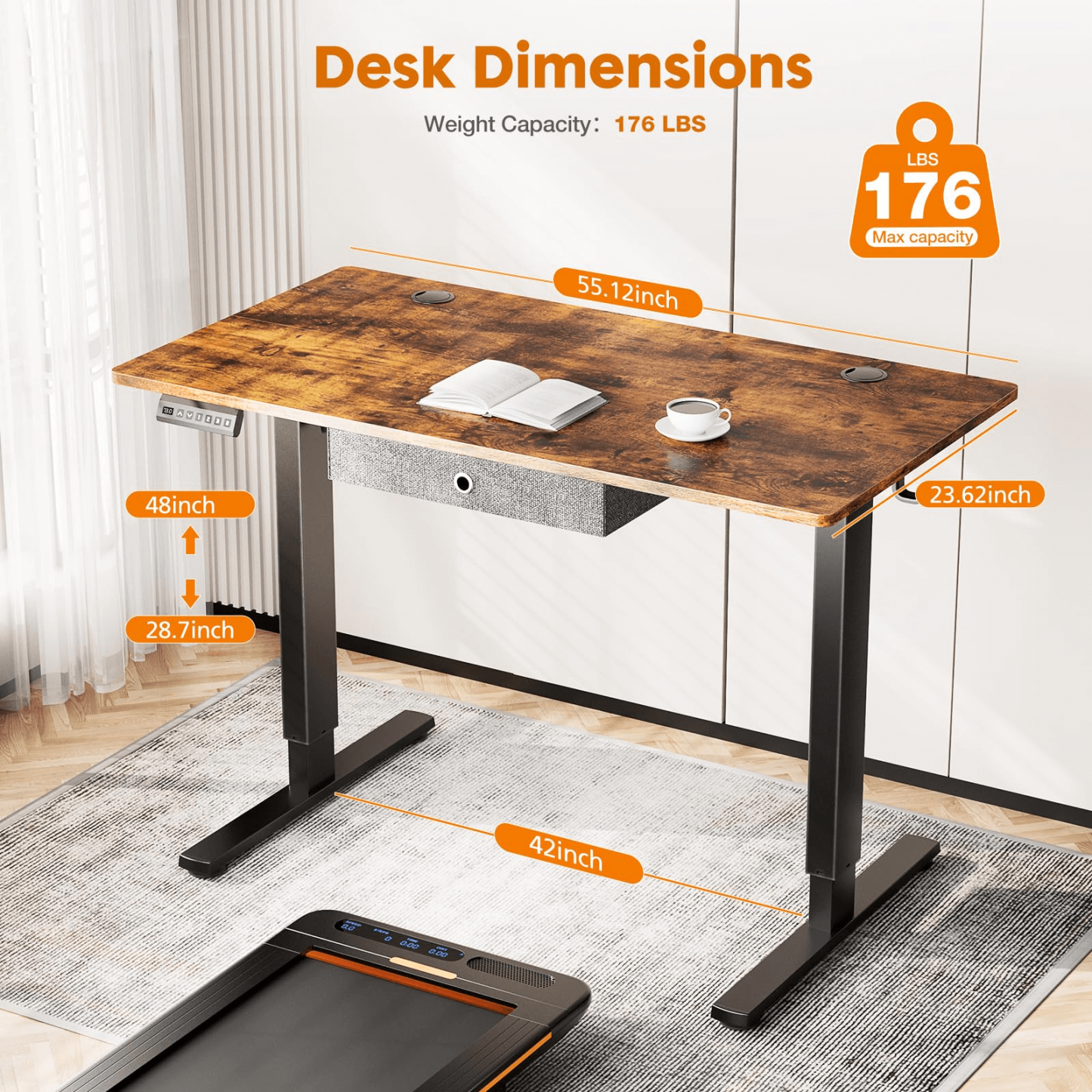 Sweetcrispy Electric Standing Desk With Drawer,Stand Up Desk Height Adjustable Rising Desk--Bedroom,Bedroom Desk,Electric Lift Desk,Home Office,Home Office Desk,Living Room,Living Room Desk,Office,Office Desk