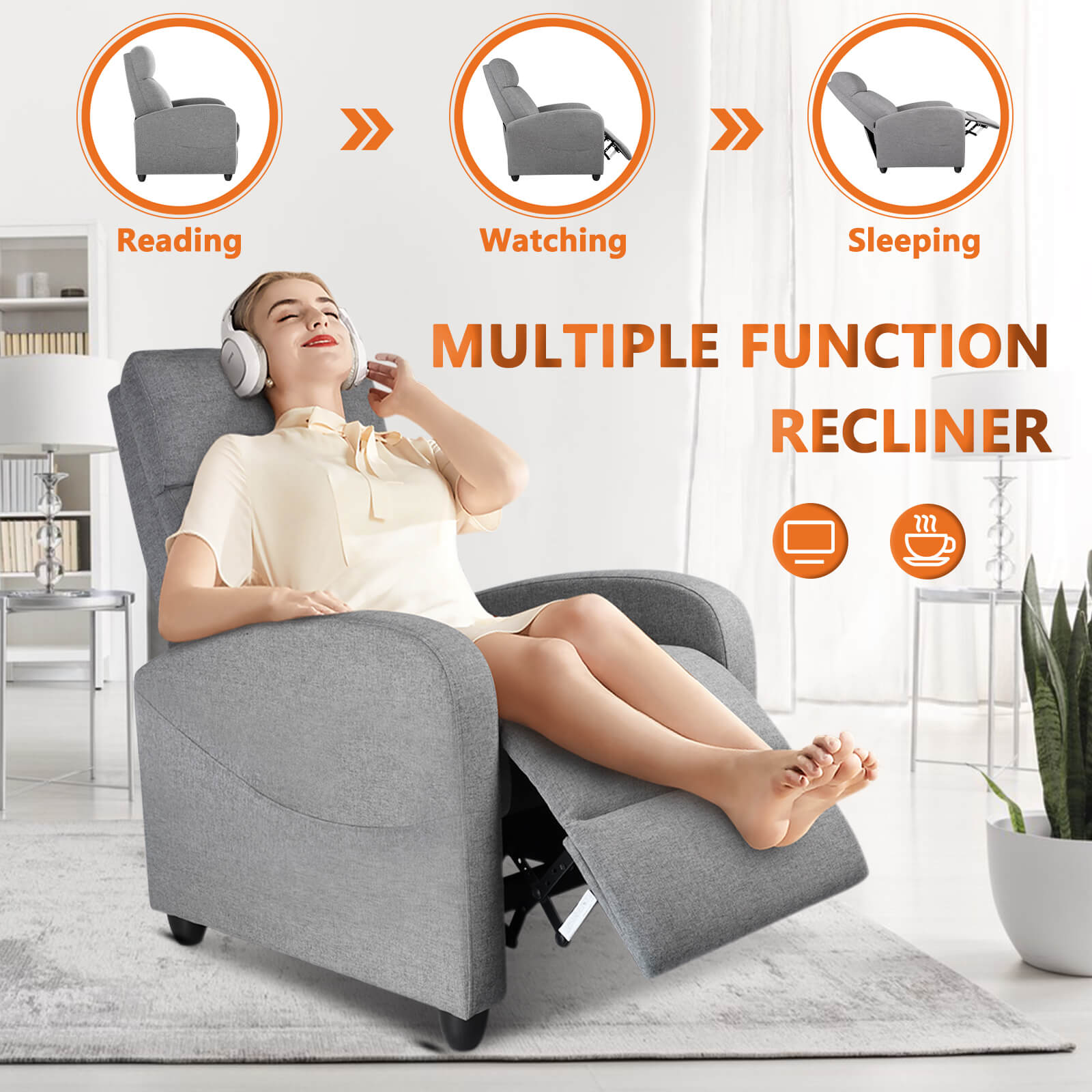 Manual Recliner Chair Winback Single Sofa,Massage and Heating,Casual Chair For Living Room--Bedroom,Bedroom Chair,Living Room,Living Room Chair,New Arrivals,Recliner Chair