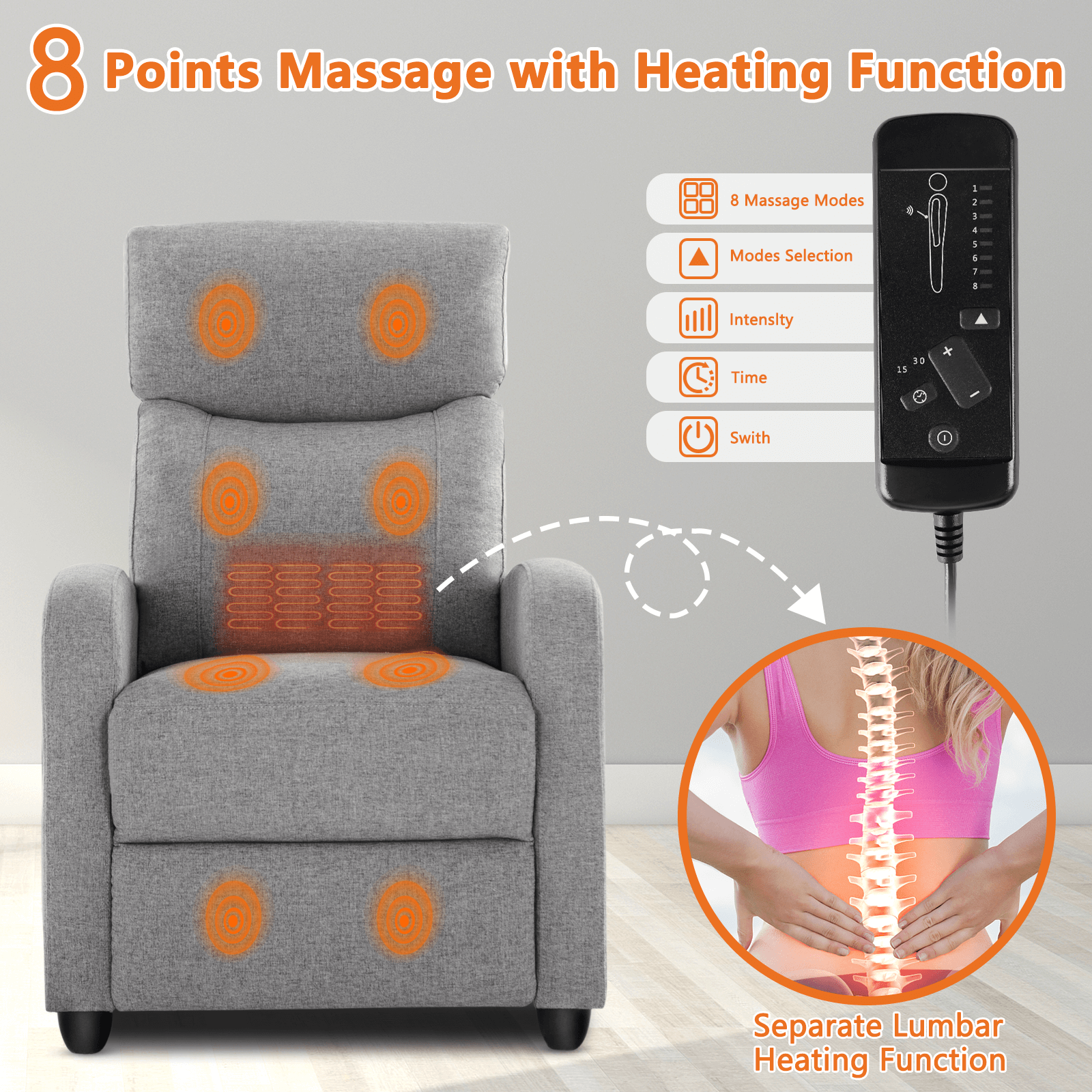 Manual Recliner Chair Winback Single Sofa,Massage and Heating,Casual Chair For Living Room--Bedroom,Bedroom Chair,Living Room,Living Room Chair,New Arrivals,Recliner Chair