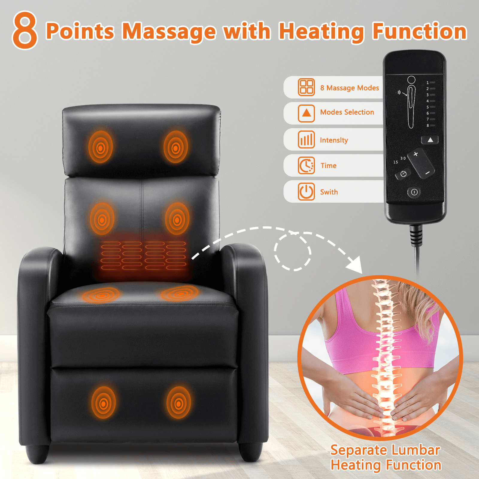 Manual Recliner Chair Winback Single Sofa,Massage and Heating,Casual Chair For Living Room--Bedroom,Bedroom Chair,Living Room,Living Room Chair,New Arrivals,Recliner Chair