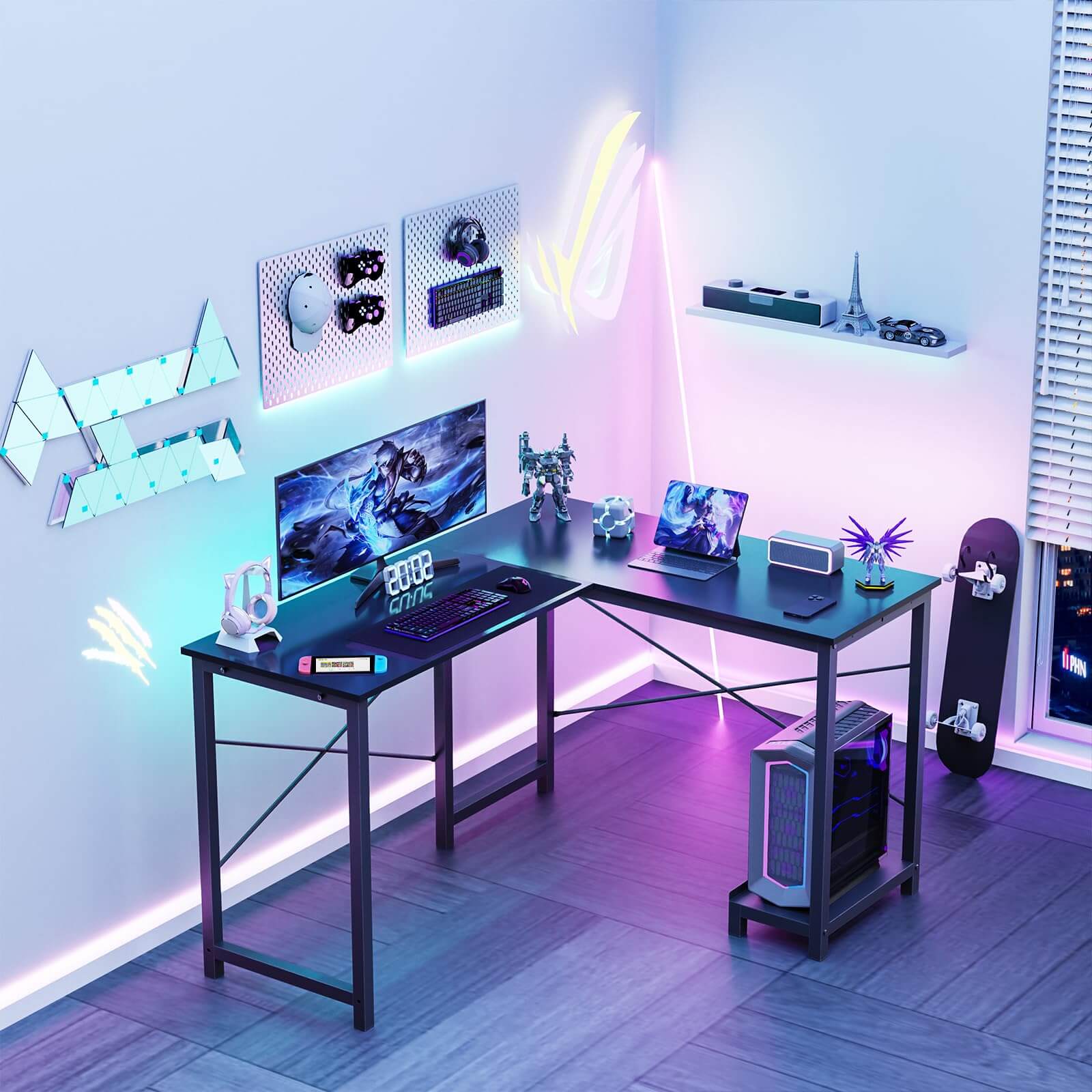 L Shaped Gaming Desk, Corner Desks with CPU Stand Side Bag for Home Office Dorm Sturdy--Bedroom,Bedroom Desk,Home Office,Home Office Desk,Living Room,Living Room Desk