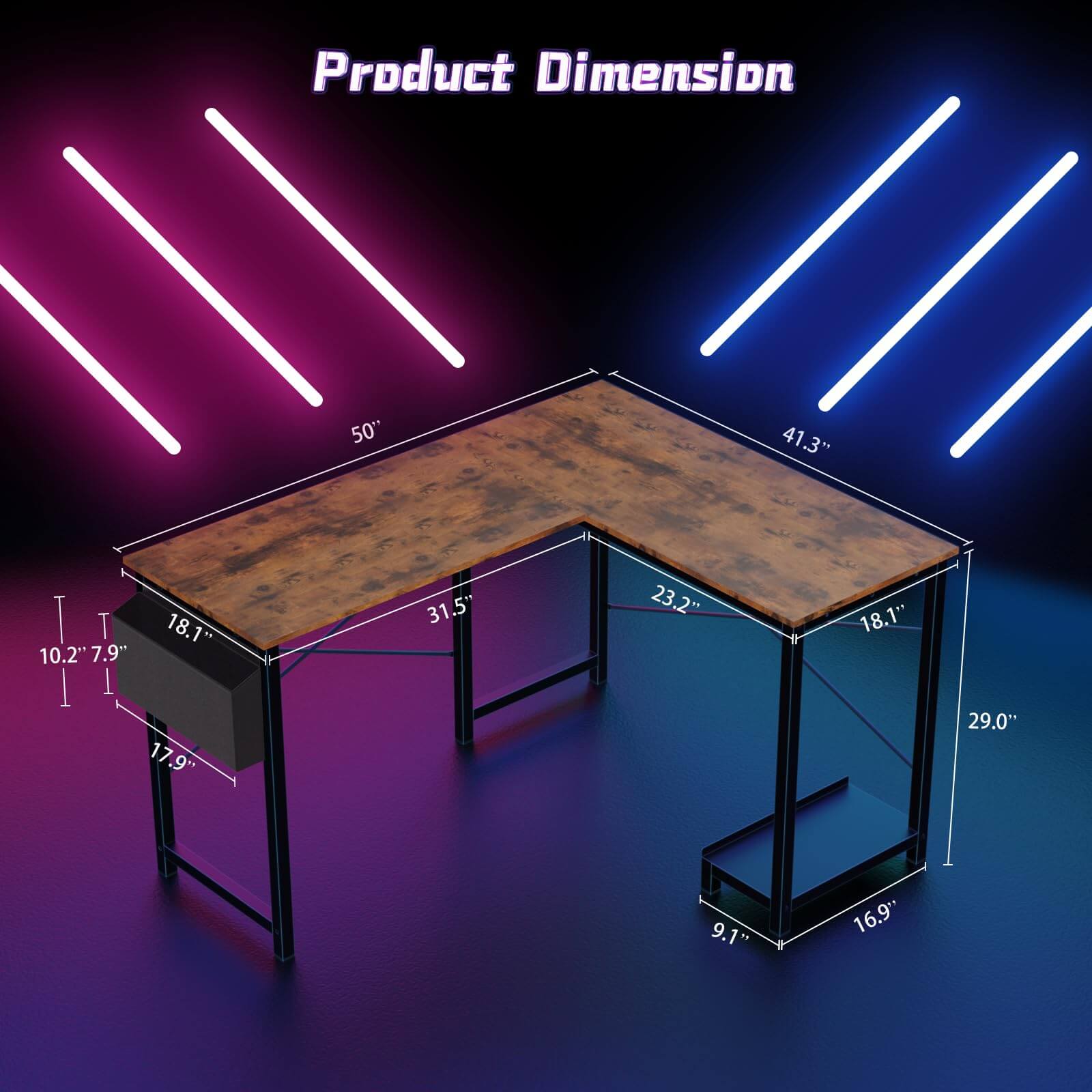L Shaped Gaming Desk, Corner Desks with CPU Stand Side Bag for Home Office Dorm Sturdy--Bedroom,Bedroom Desk,Home Office,Home Office Desk,Living Room,Living Room Desk