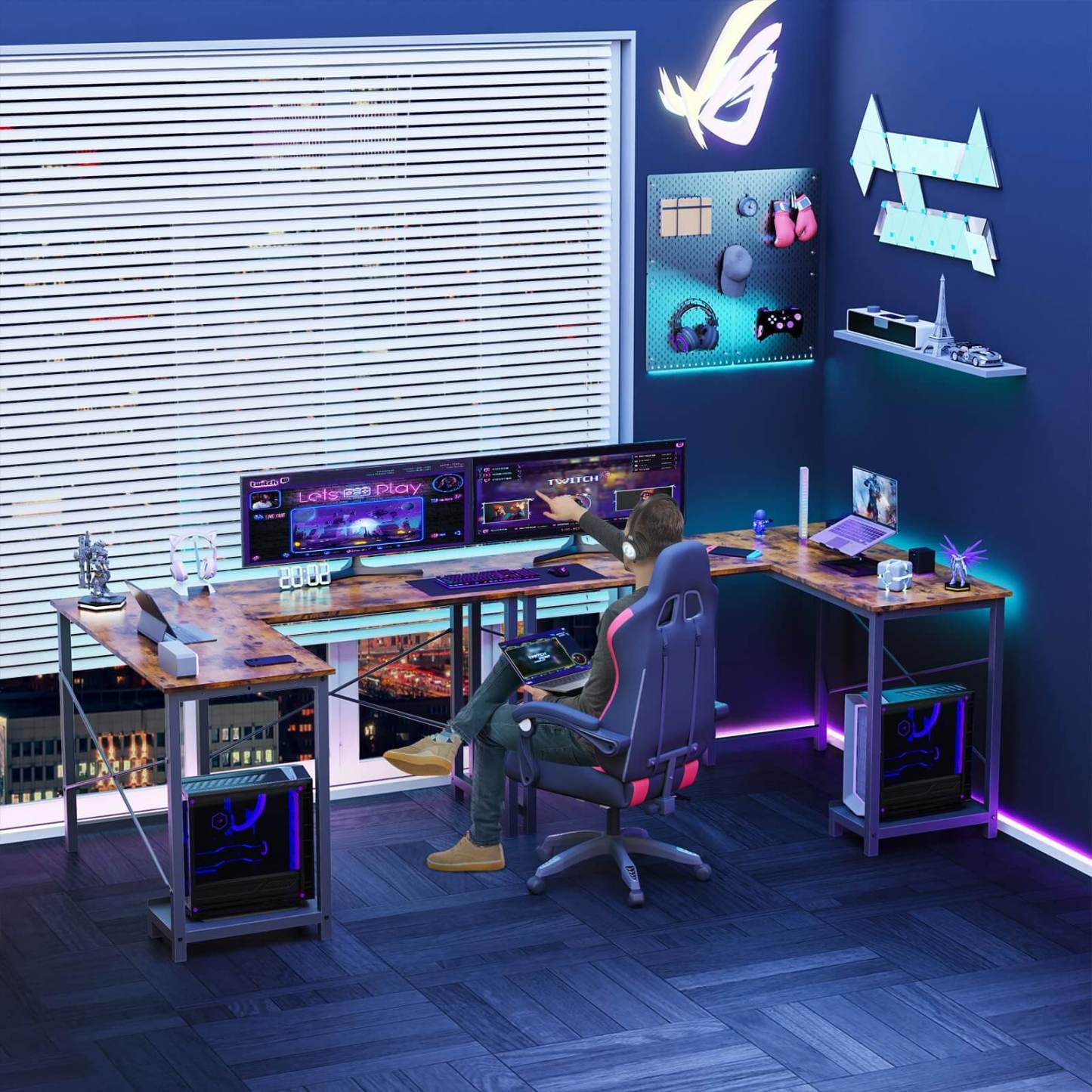 L Shaped Gaming Desk, Corner Desks with CPU Stand Side Bag for Home Office Dorm Sturdy--Bedroom,Bedroom Desk,Home Office,Home Office Desk,Living Room,Living Room Desk